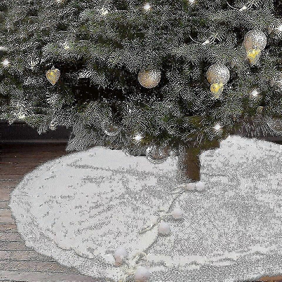 Christmas Tree Skirt, 48 inches White Cable Knit Knitted Thick Rustic Xmas Holiday Decoration, Burgu