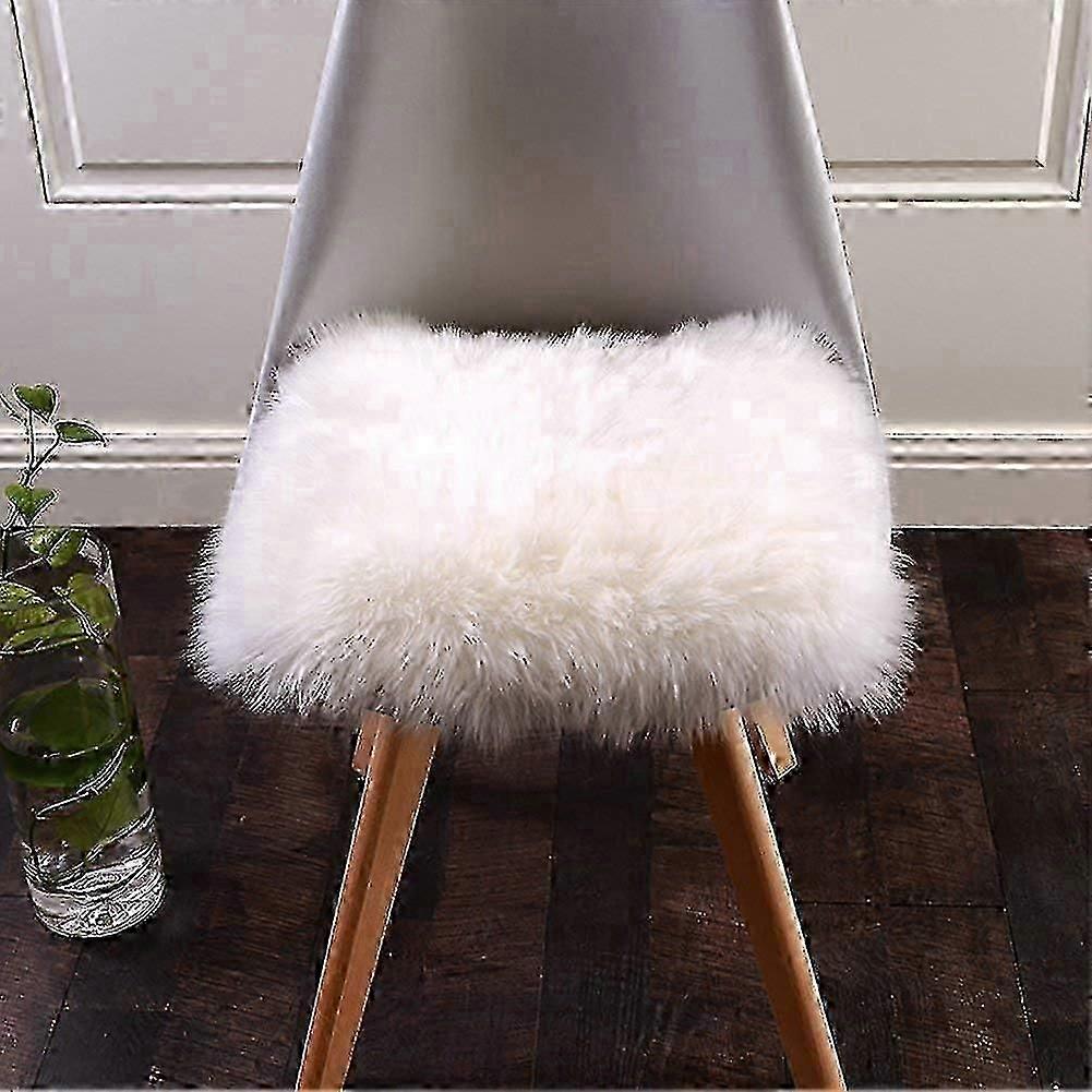Synthetic Sheepskin,45 X 45cm Faux Sheepskin Imitation Fleece Carpet Lambskin Rug Fluffy Soft Longhair Decorative Chair Cushion Sofa Mat (white Square