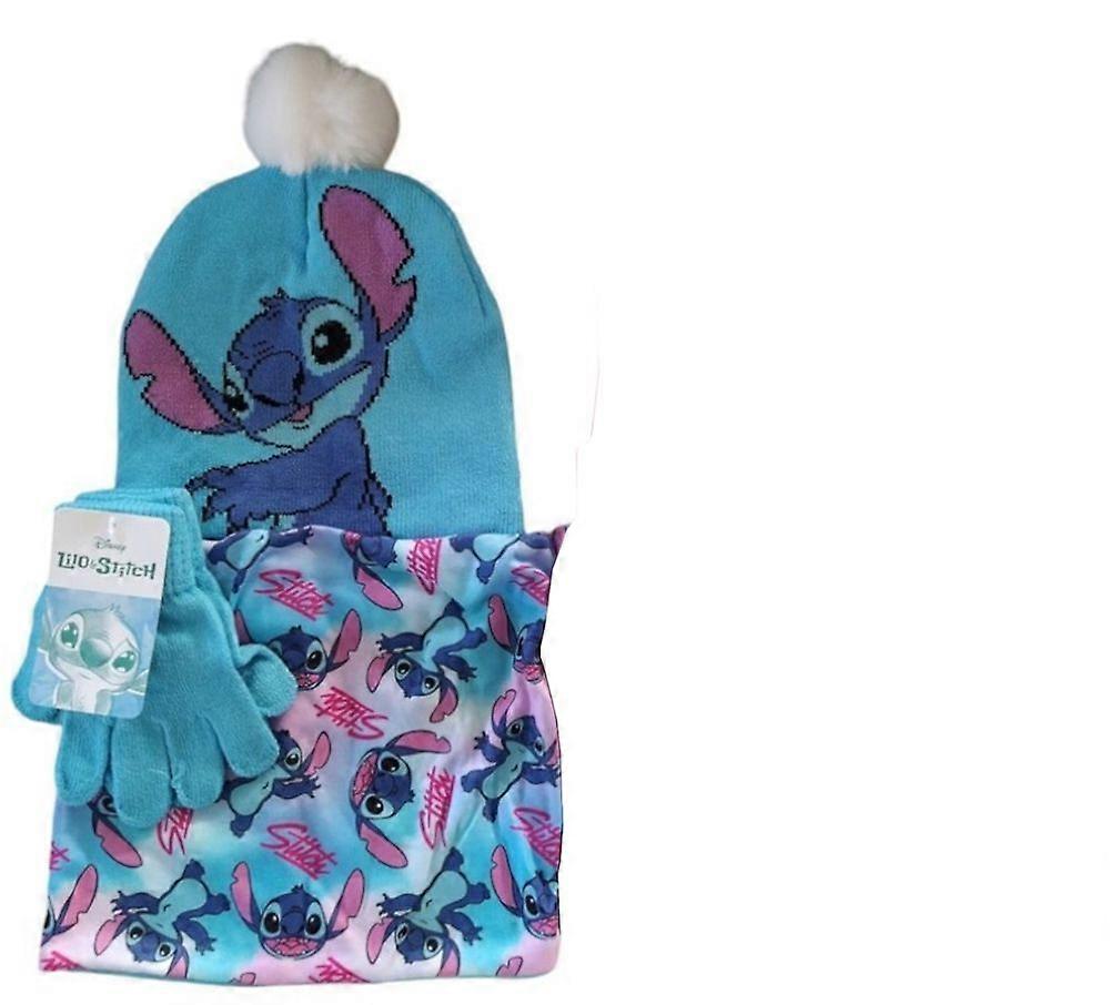 Ragazze Disney Stitch Cappello Snood e Guanti 3 Pezzi Set