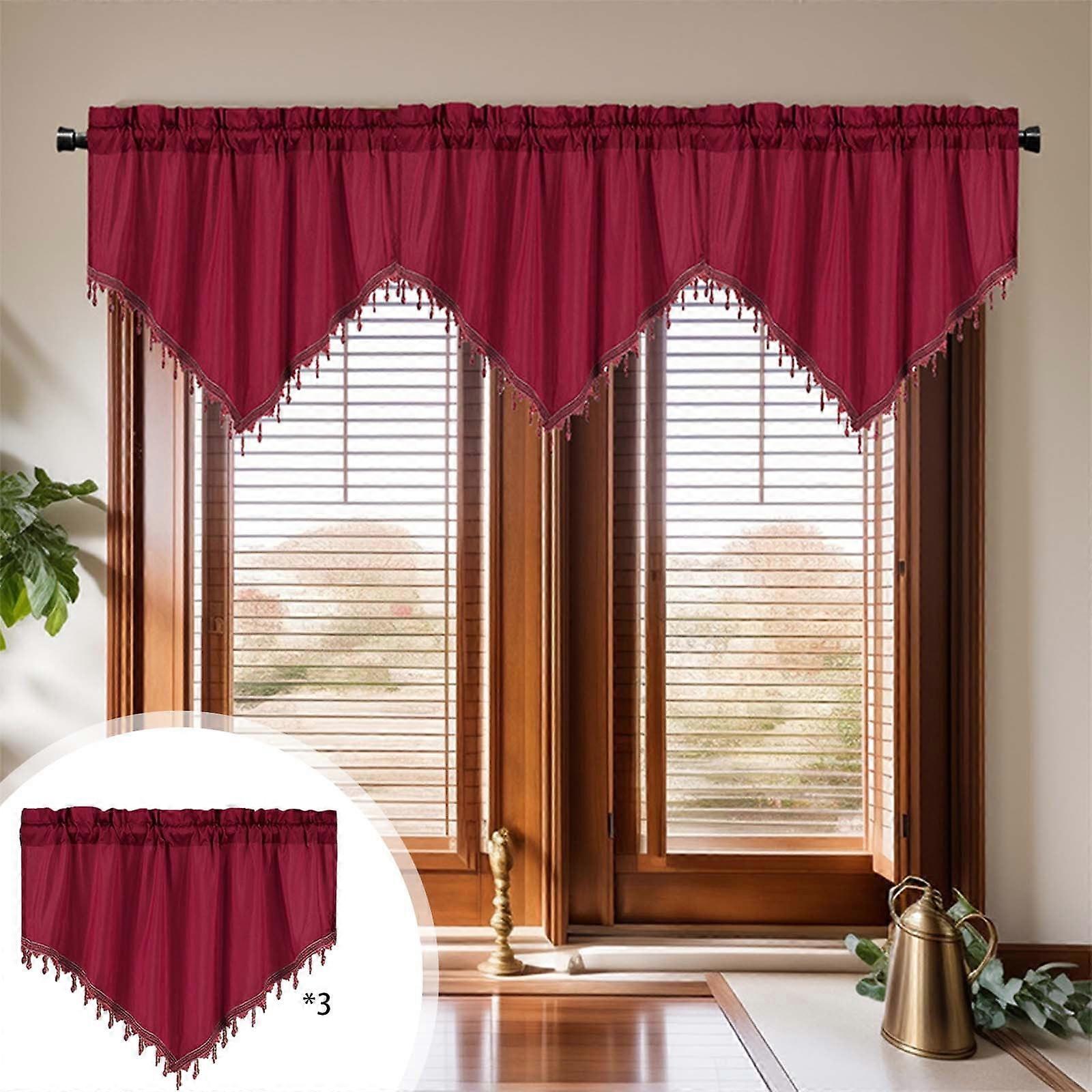 Wtgtog Solid Color Triangular Short Curtains for Household, Back to School Supplies - Red, Free Size, Compatible with Standard Rods