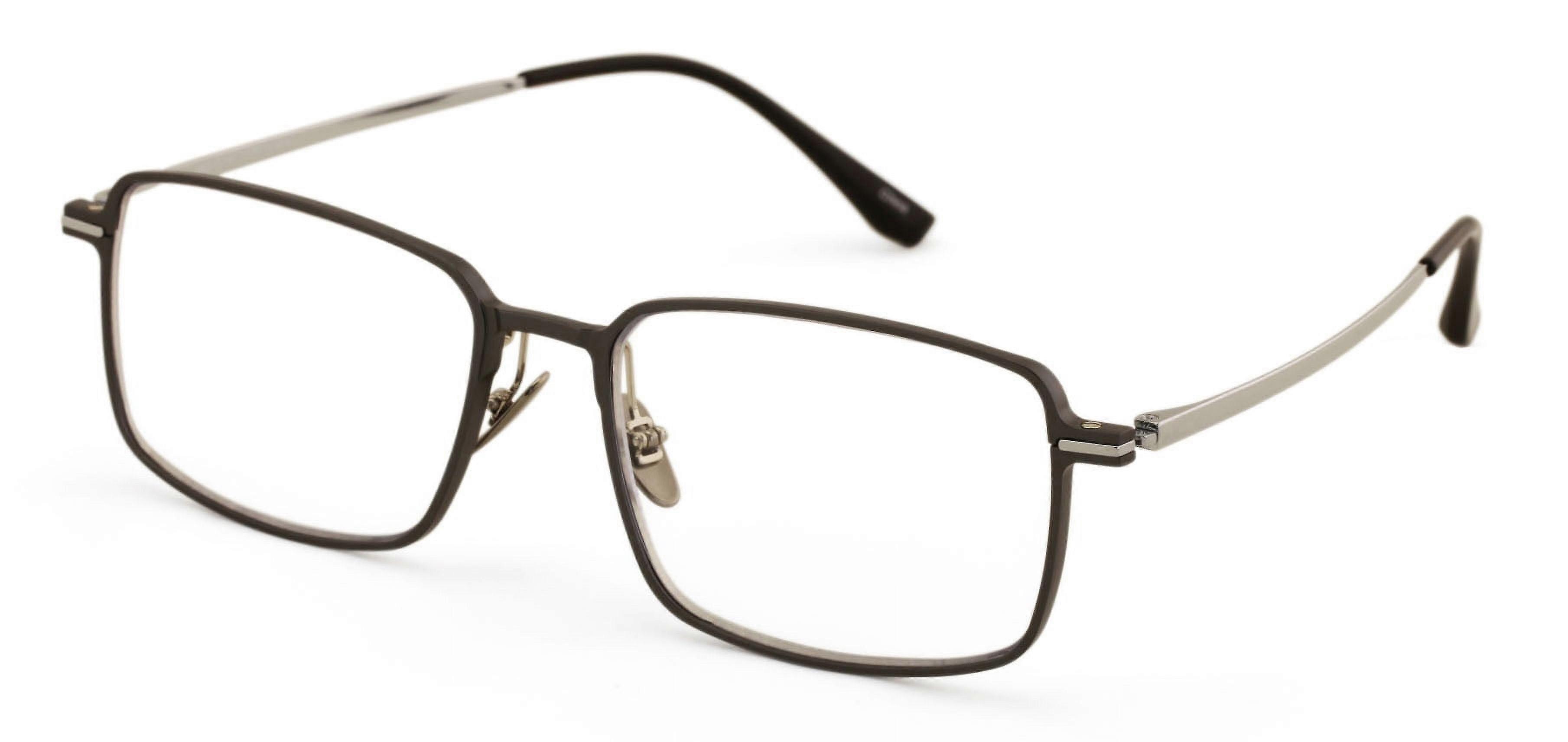 Men Aluminum Optical Frame Wide Fitment Reading Glasses with Titanium Temple Rectangular 144MM Ti02 +2.75