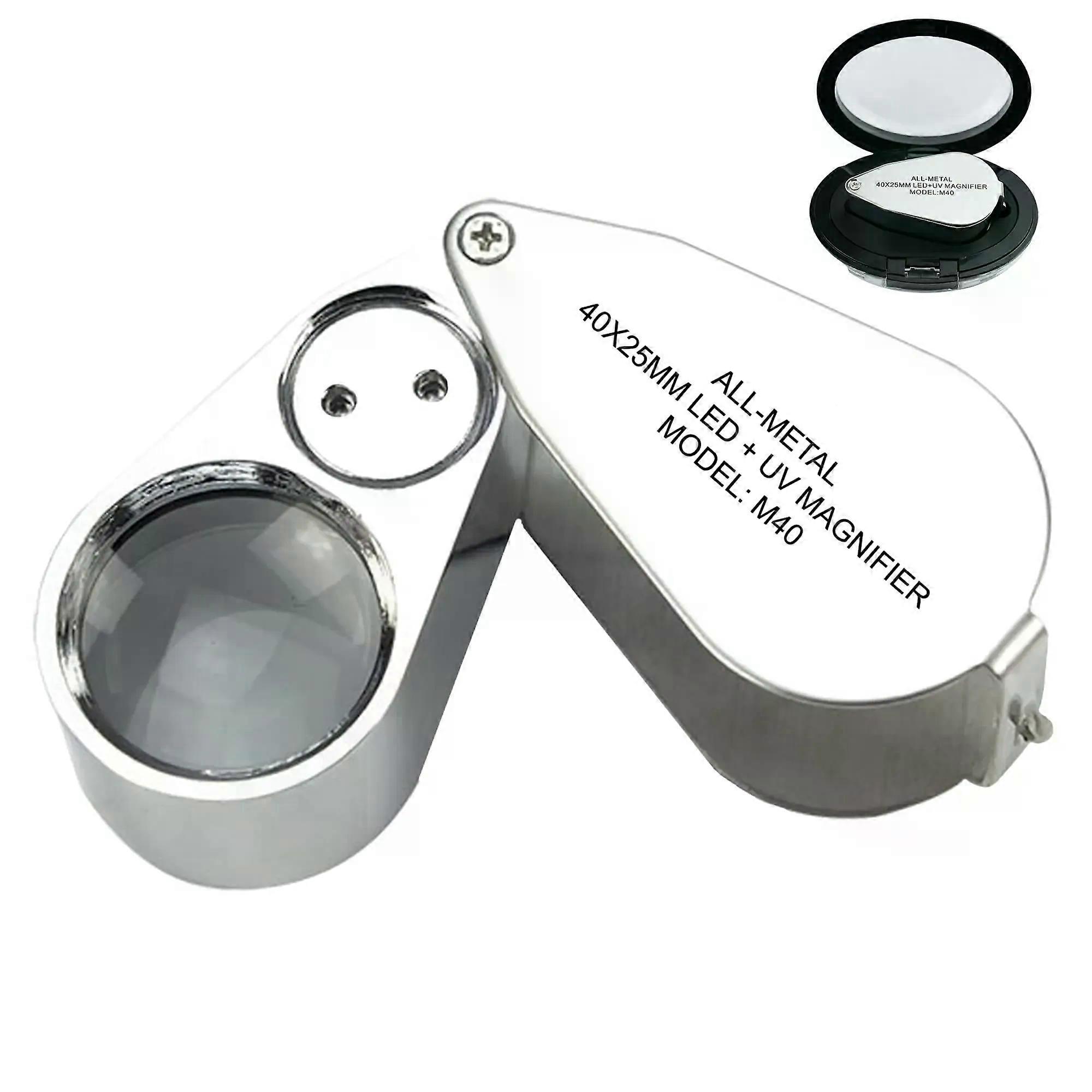 40X Jewelers Loupe Magnifier Magnifying Glasses LED/UV Illuminated Jewelry Loop Pocket Folding Magnifying Glass For Close Work