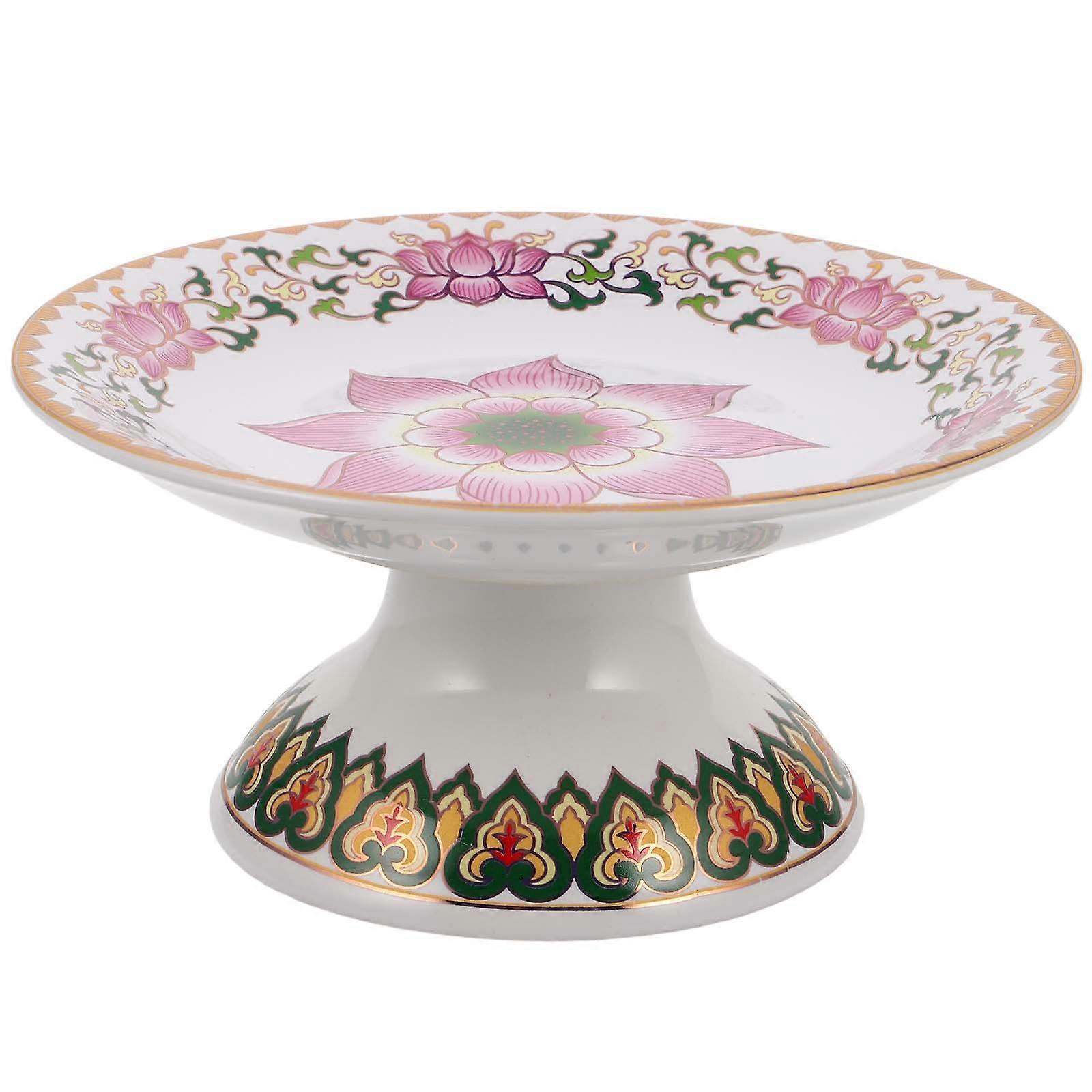 Ceramic Fruit Plate for Temple Offerings with Lotus Design Serving Tray