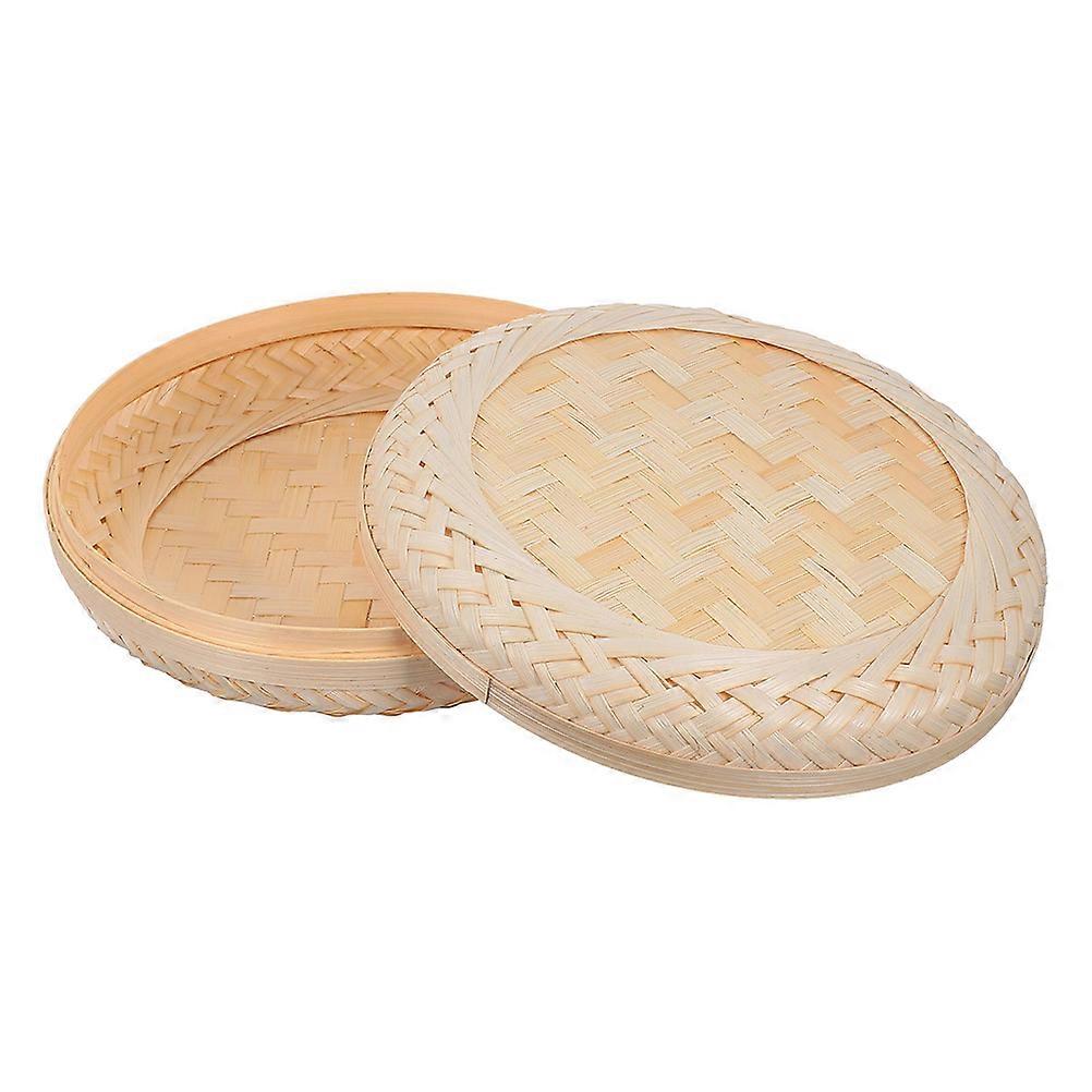 Round Bamboo Basket With Lid Ideal For Desktop Organization Vintage Inspired Storage Box Functional Decorative Basket 2Pcs