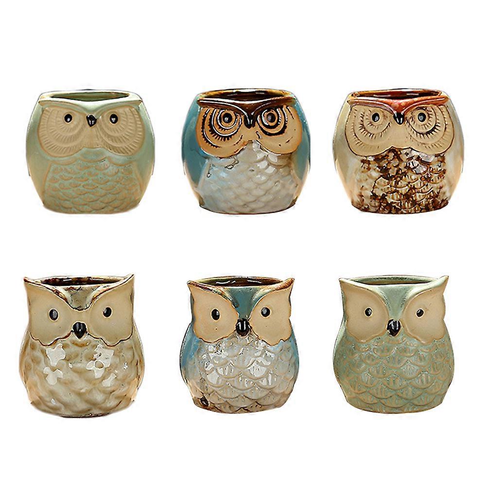 Owl Planter Pot Succulent Planter Ceramic Drainage Hole Assorted Color 6 Pcs