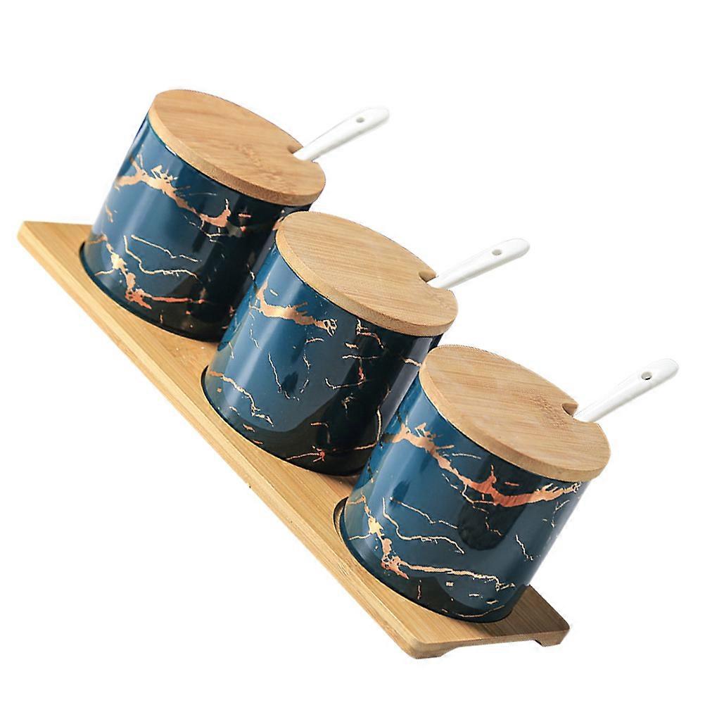 Condiment Container Ceramic Seasoning Container for Home 1Set with Spoon and Lid