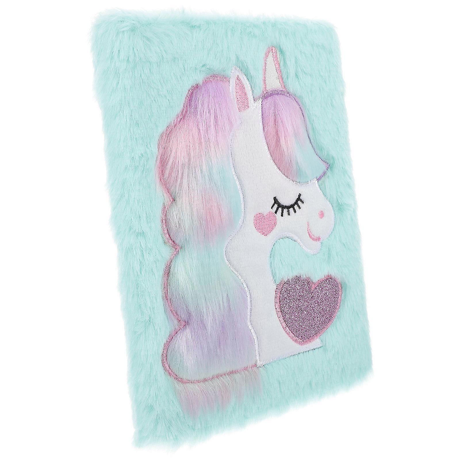 Plush Cover 3Pcs Fluffy Notebook Cartoon Pattern For School And Travel Diary Keeping In Green