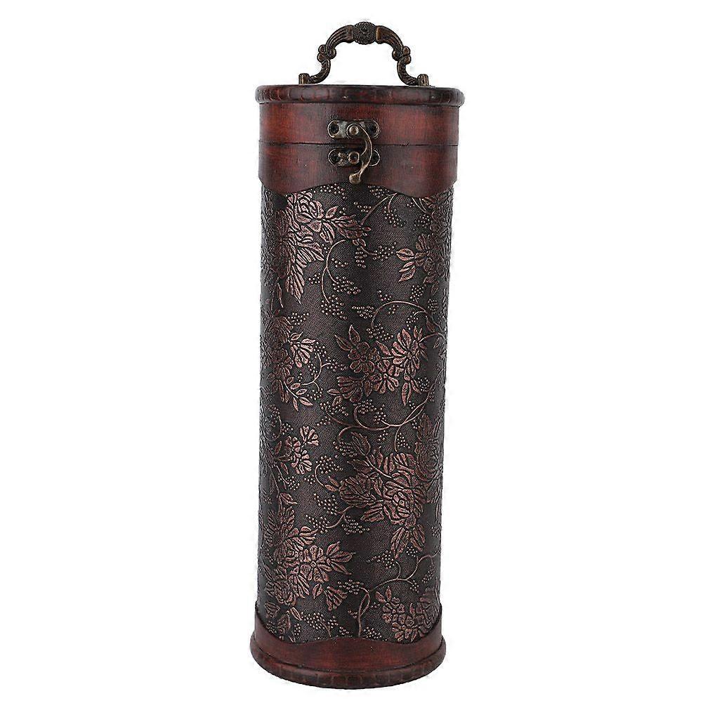 Portable Vintage Round Wood Single Red Wine Storage Box With Handle Retro Gift