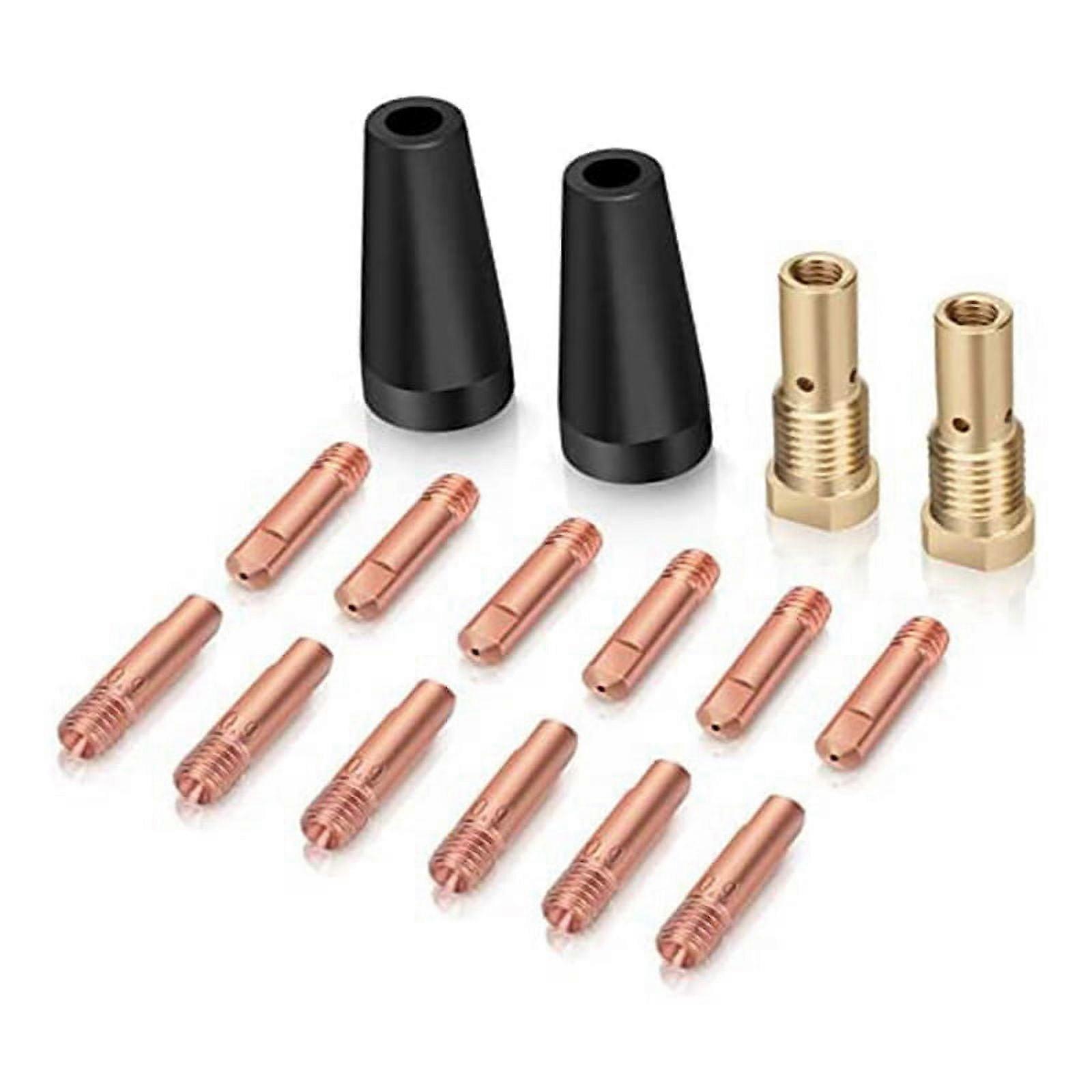 16PCS Flux Core Gasless Nozzle Tips Kit K3493-1, 0.035inch Contact Tips & Gas Diffusers with Century FC90/80GL Titanium