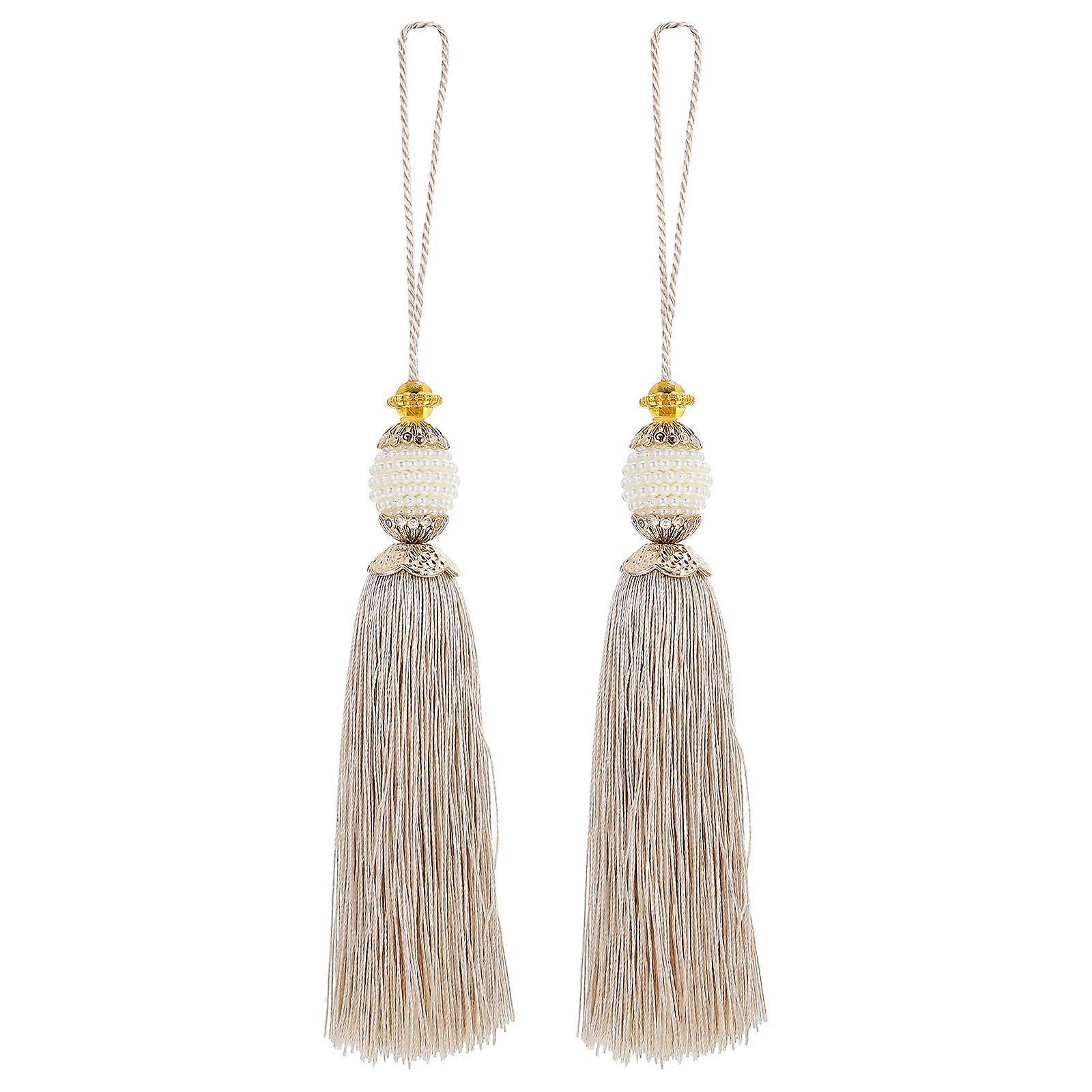Vertical Polyester Tassels DIY Tassels for Decoration Use 2Pcs Curtain Beige