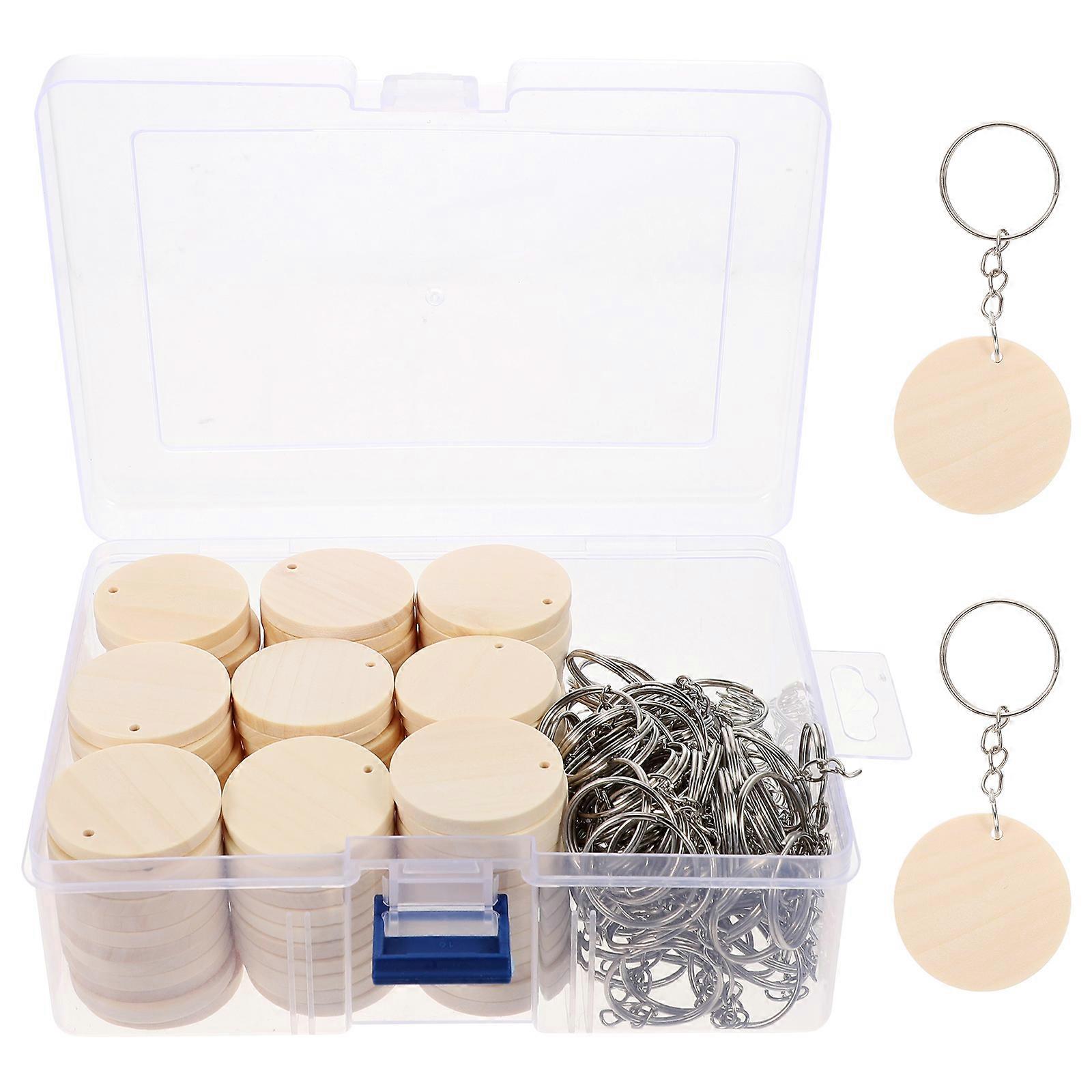 100 Sets Of Multifunctional Key Rings Decorative Wood Pendants For Christmas Decorations And DIY Crafts In Beige With Handwork Style
