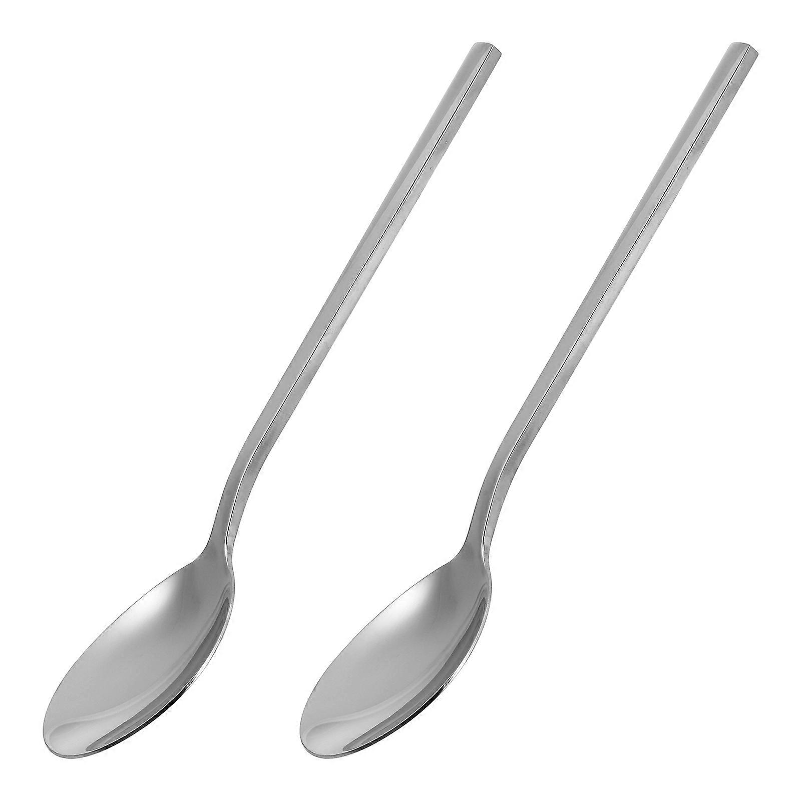 Silver Stainless Steel Dessert Spoon with Square Handle 6Pcs Set