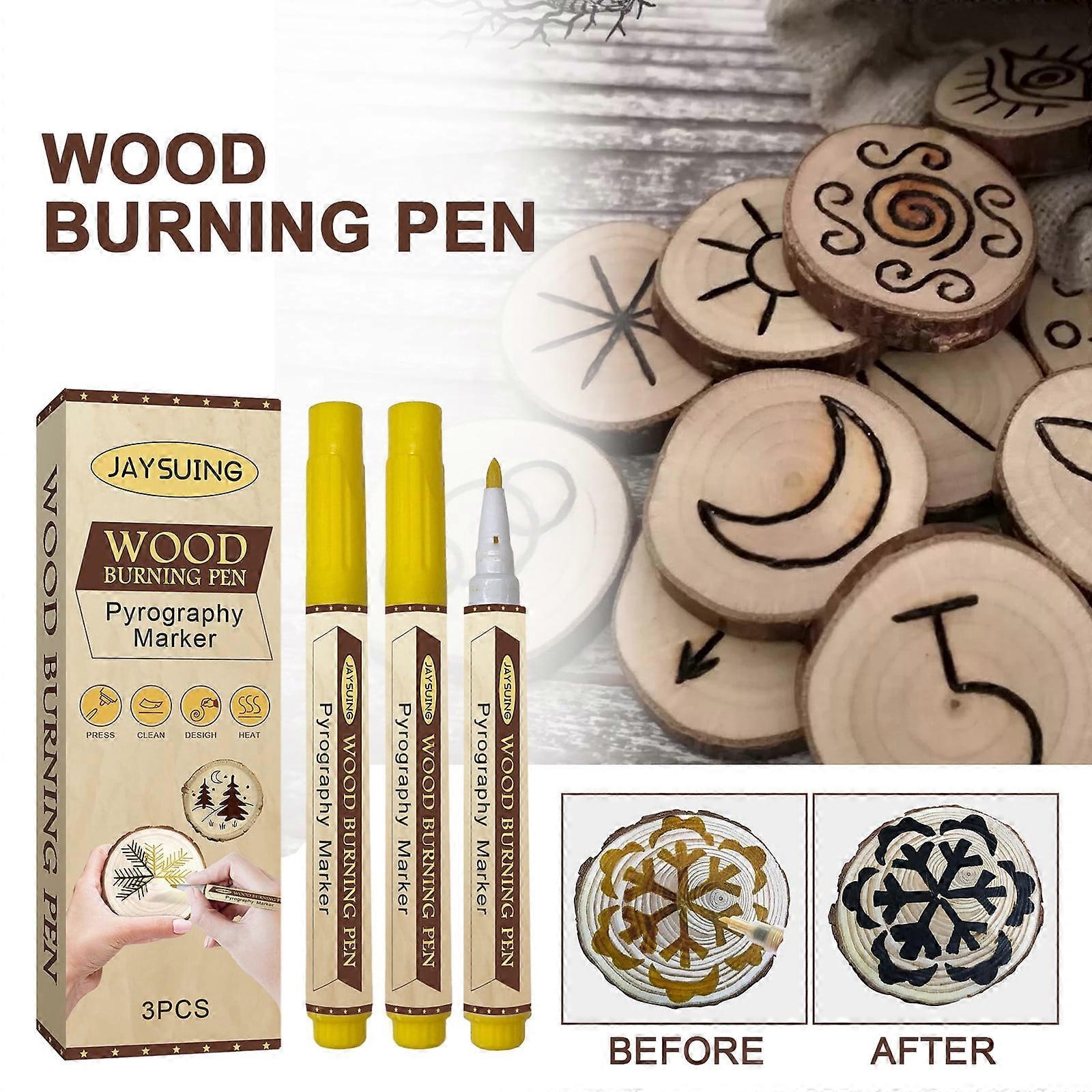 3pcs Wood Burning Pen Set with Oblique & Bullet Tips, Chemical Wood Burner for DIY Crafts, Stencils - Compatible with Wood Projects