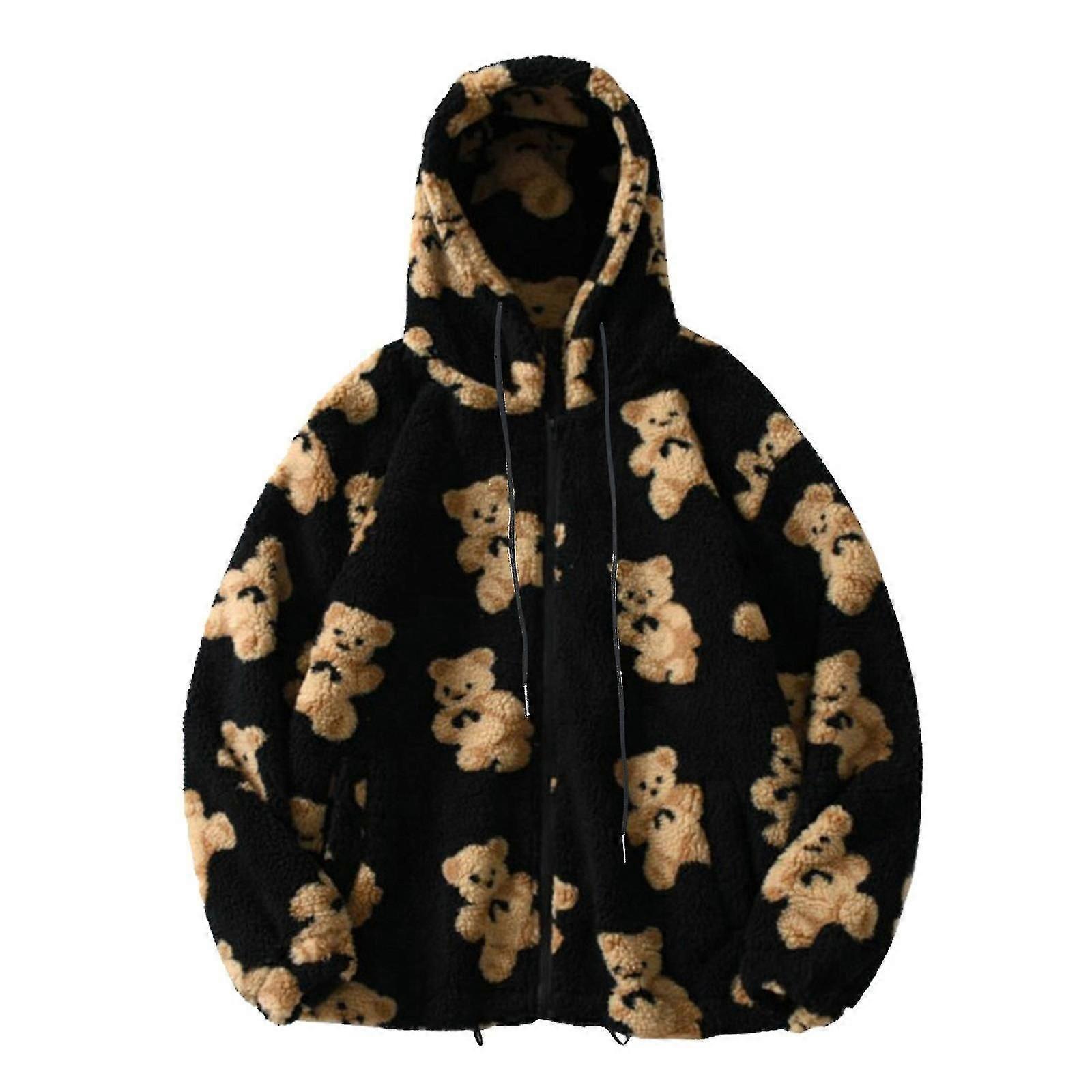 Teddy Bear Print Warm Jacket For Womens