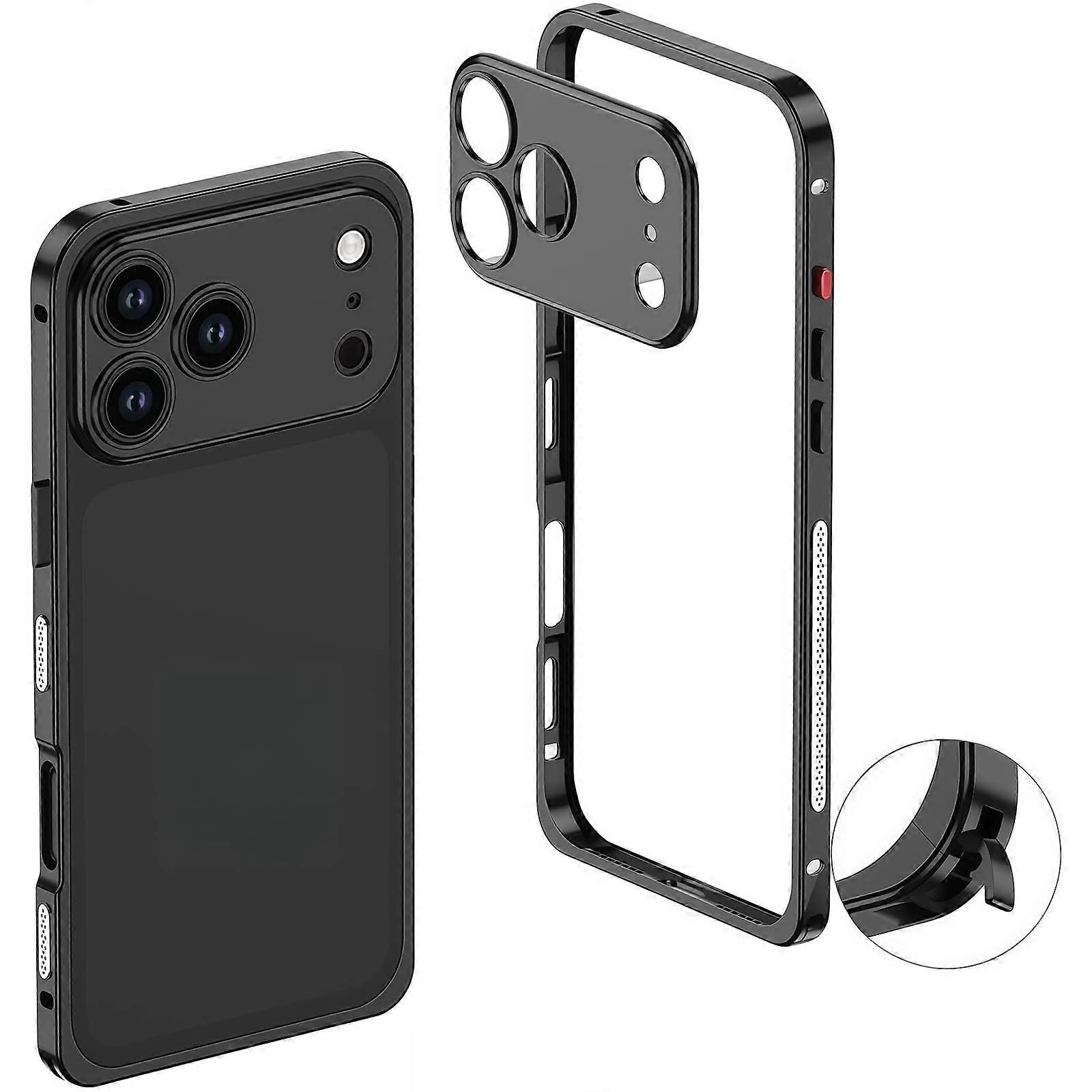 UltraThin Metal Frame Heat Dissipation Case with Lens Protector For iPhone 17 Pro Max Detachable Lens Black