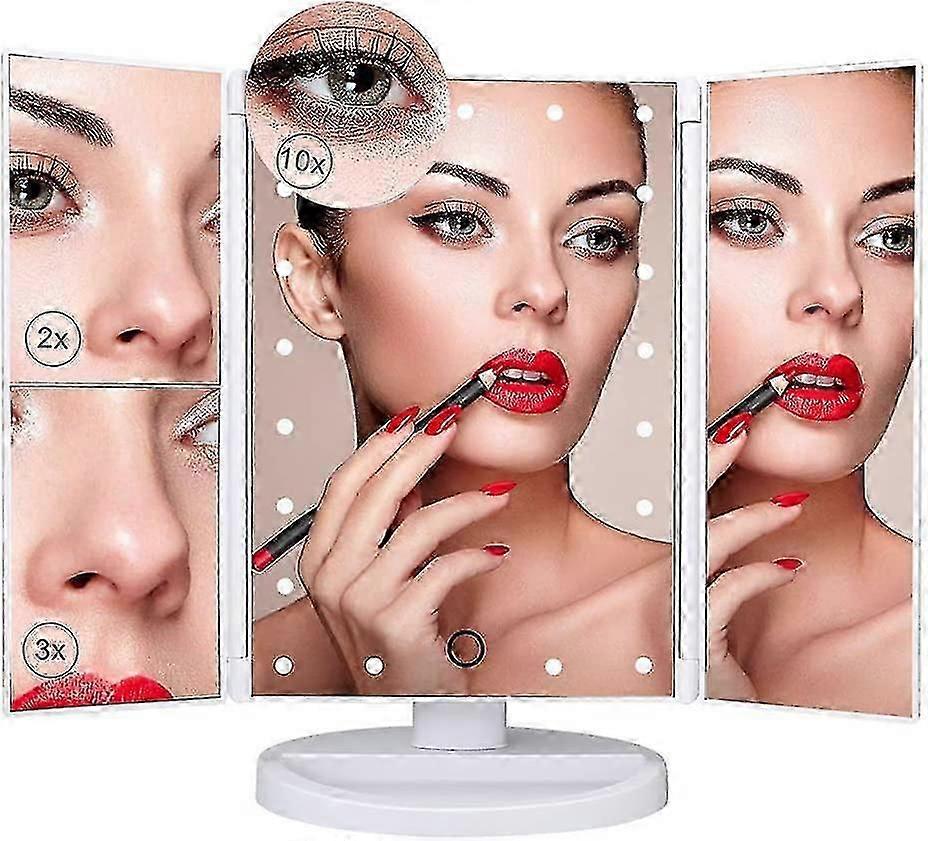 Makeup Mirror With Led Lights, Touch Screen, Magnification Tri-fold 2x 3x 10x Magnifying, 180 Free Rotation