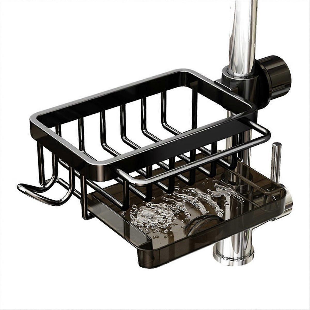 Sponge Holder Over Faucet Kitchen Sink Organizer, with Hook Black