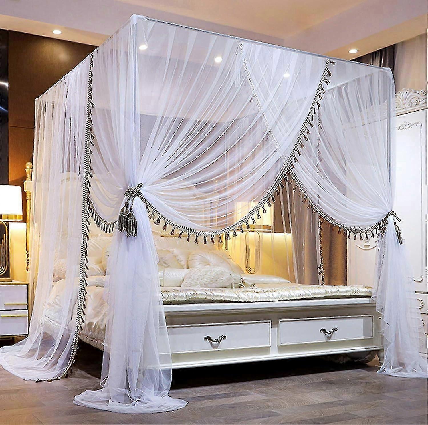 Princess canopy for bedroom, 4 corner curtains, doublelayered mosquito net (150200200cm)