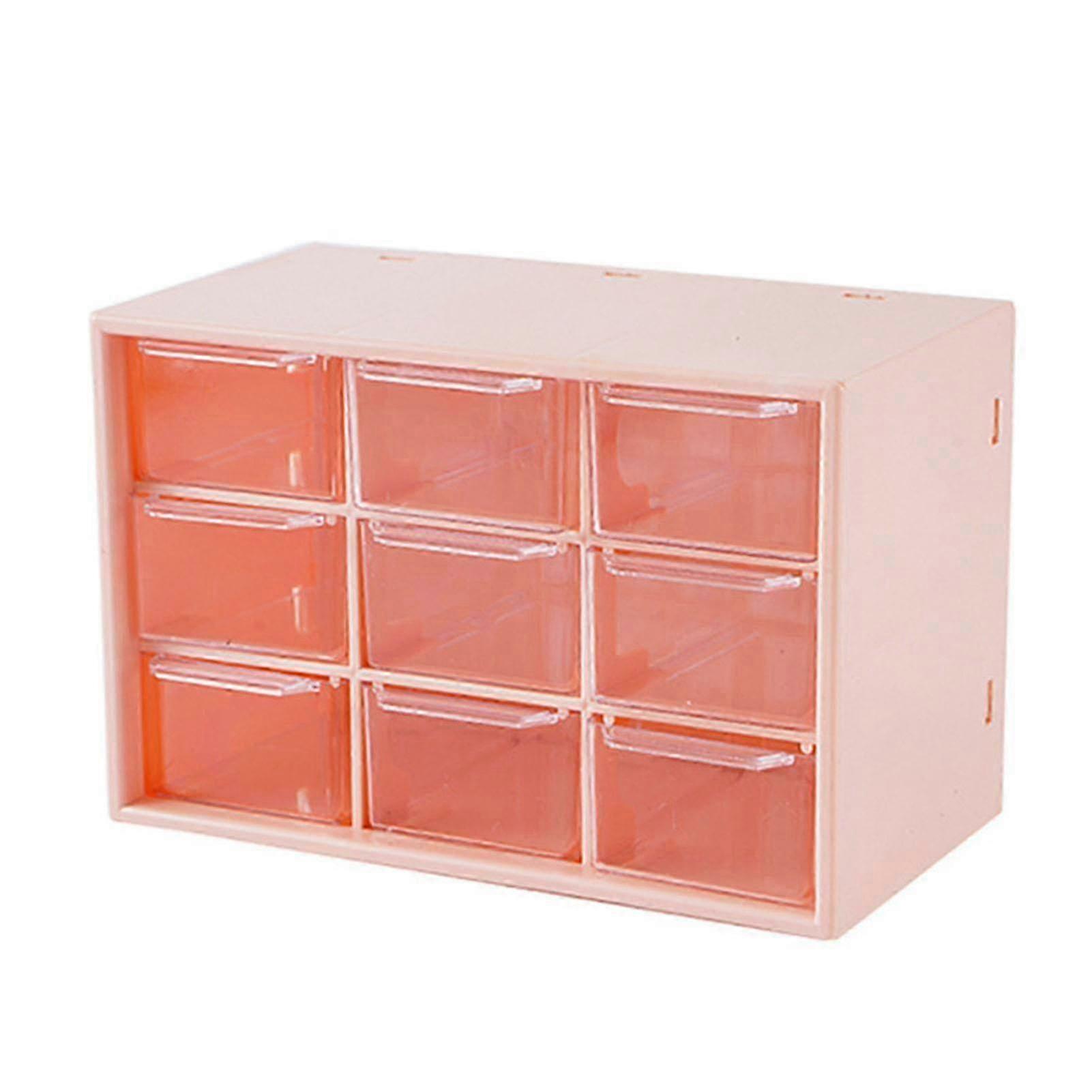 Desktop Organizers Nine Square Grid Drawer Type Desk Organization Box Storage Case Makeup Containers Pink
