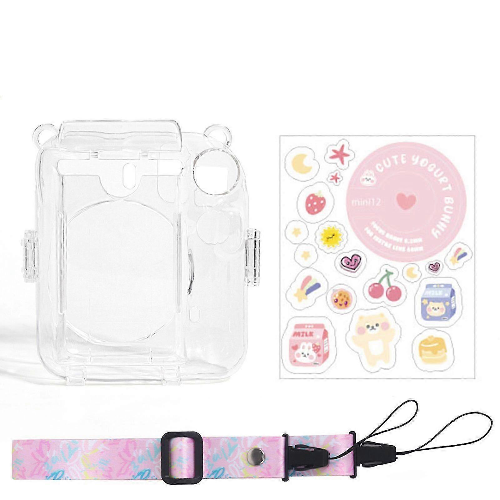 Clear Case Compatible With Fujifilm Instax Mini 12 Camera, Hard PC Instax Mini 12 Protective Case With Shoulder Strap & Camera Sticker