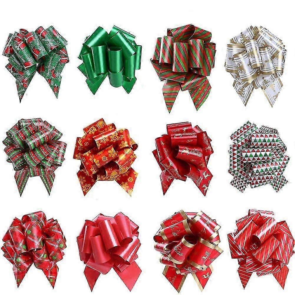 12 pieces Christmas gift bows, 5 inch Christmas wrapping bows with ribbon wrapping accessories, suitable for gifts, florists, bouquets, basket decorat