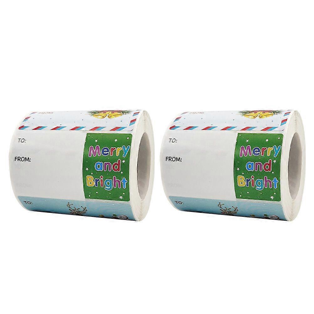 2 Rolls Adhesive Xmas Label Decal Cartoon Pattern Xmas Gift Sticker Label
