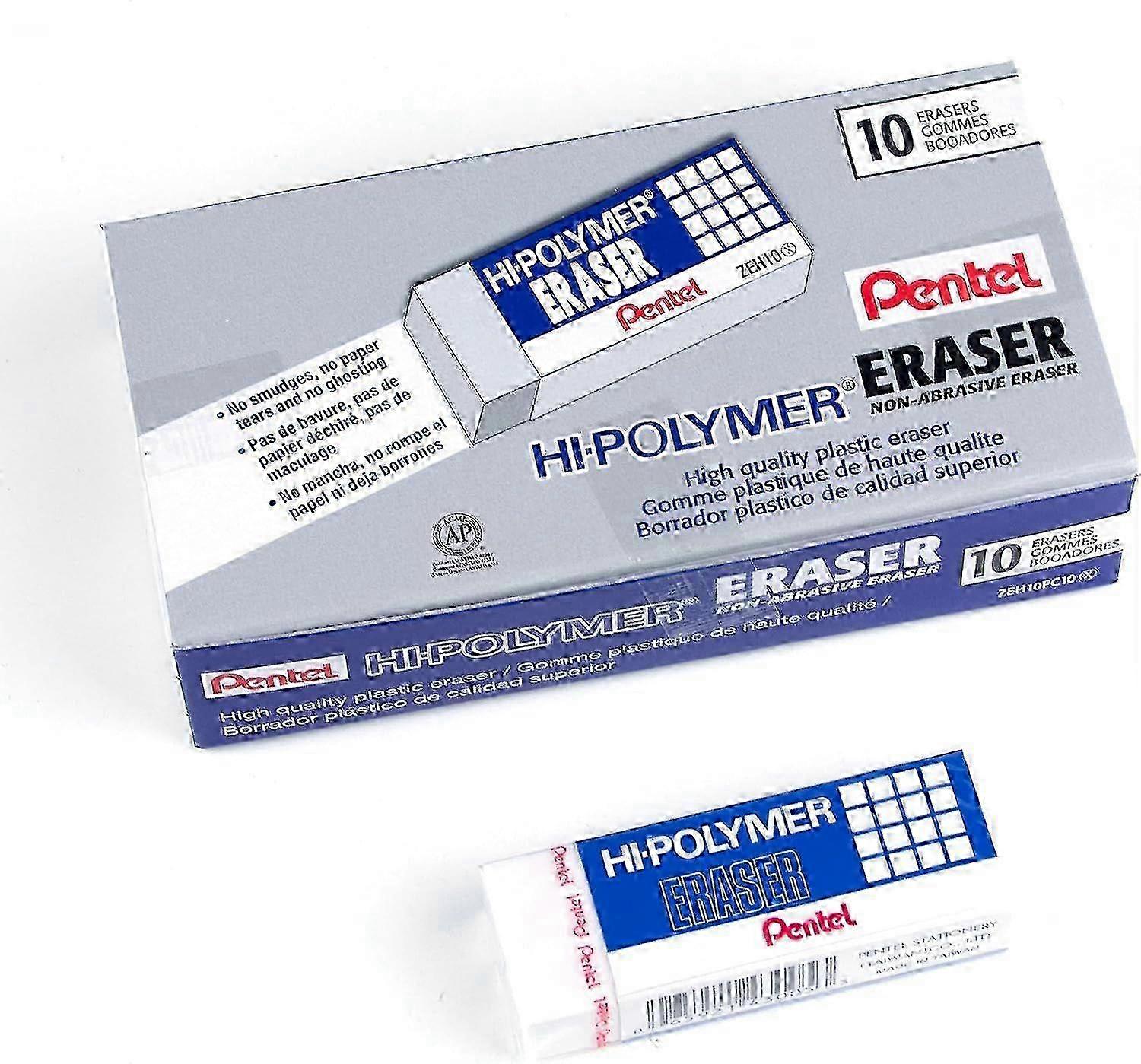 Pentel Hi-Polymer Block Eraser, Large, White, Pack of 10 ZEH-10 Erasers