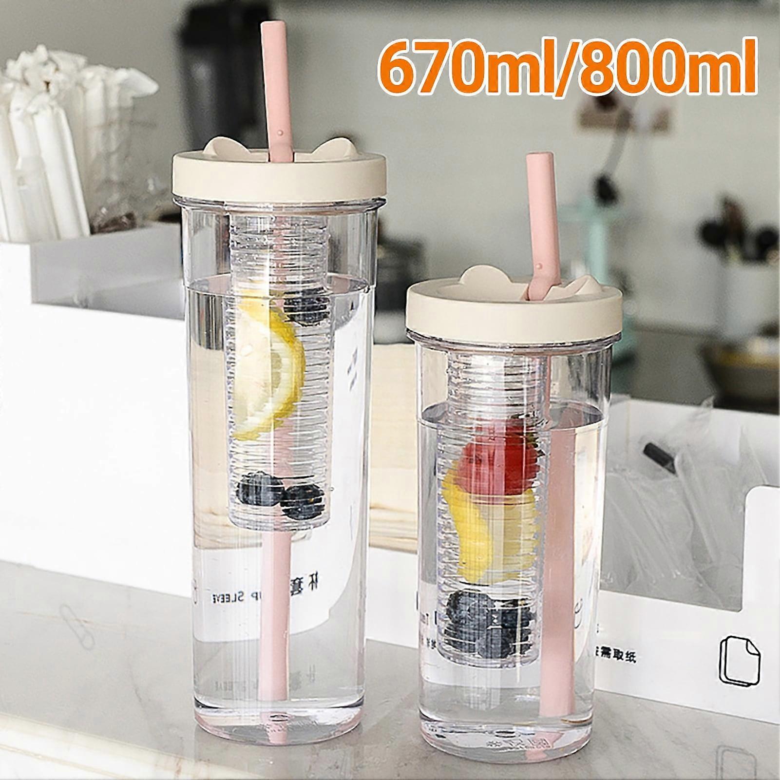 Hesroicy 670/800ml Water Cup Large Capacity Fruits Filter Plastic Summer Portable Water Bottle with Straw for Home
