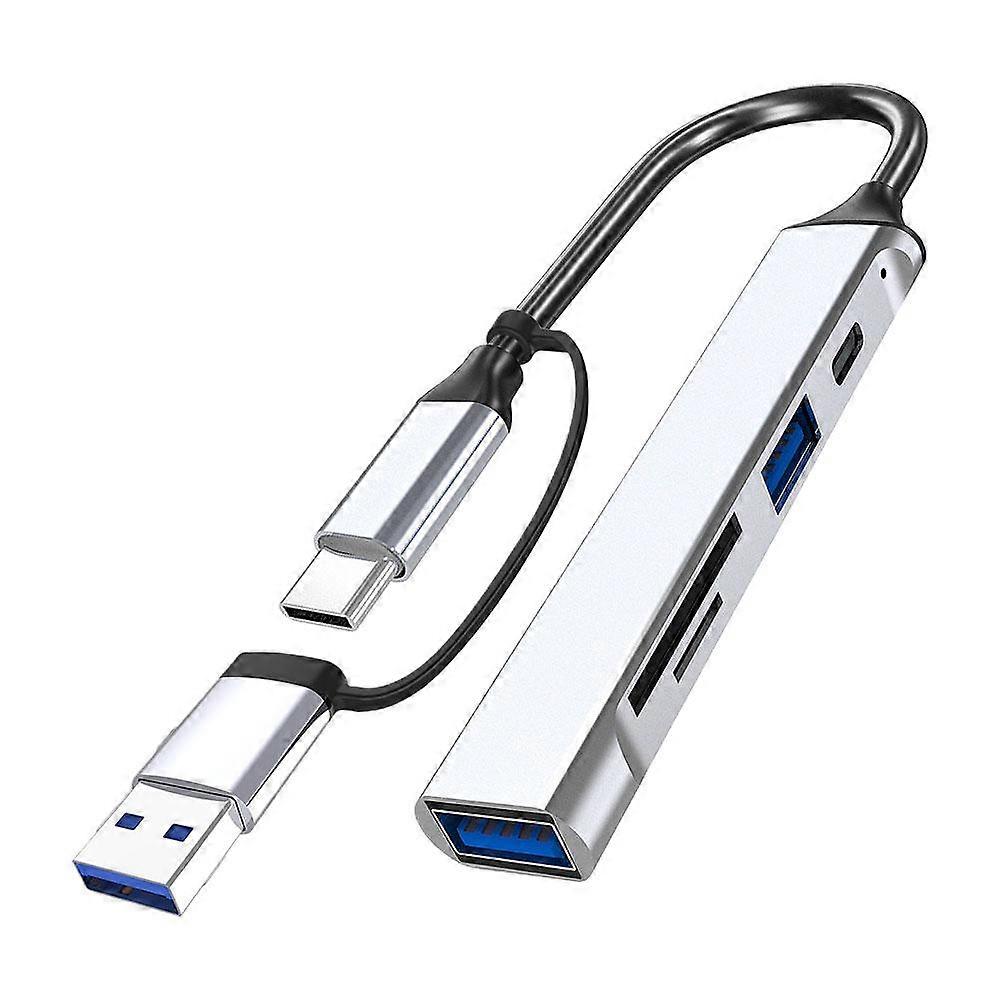 5-Port USB C Hub with SD/TF Card Reader Dual Input for Laptop and Desktop