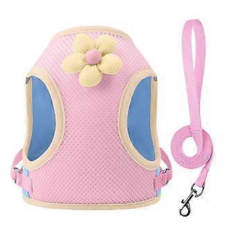 Puppy Harness Reflective Cat Harness, Breathable Accessory Cute Design for Walks Park Outdoor Nighttime Daily Travel Hiking Sakura Pink m