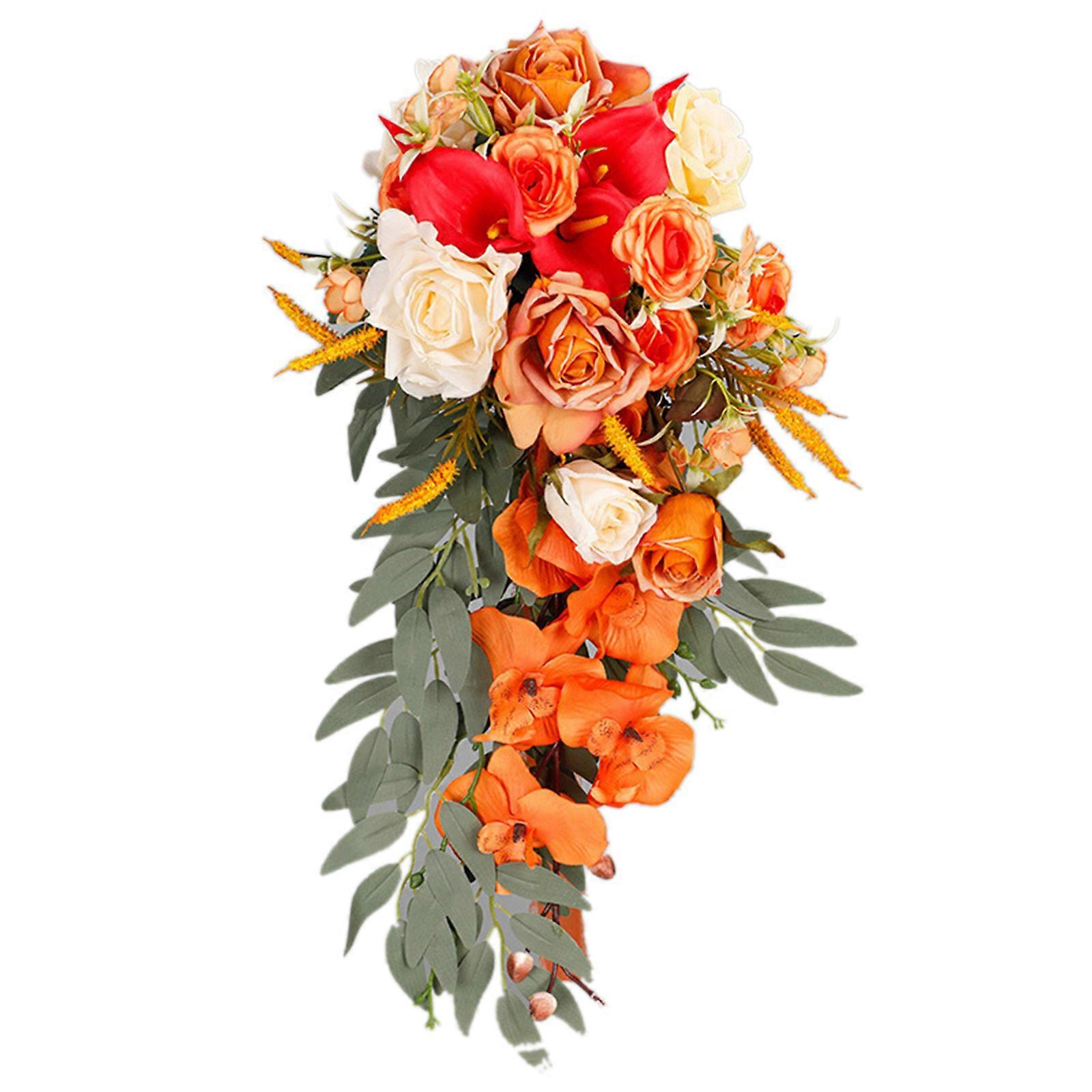 Exquisite Waterdrop Design Autumn Orange Flower Handheld Artificial Bouquet for Home Decoration and Events Multicolor