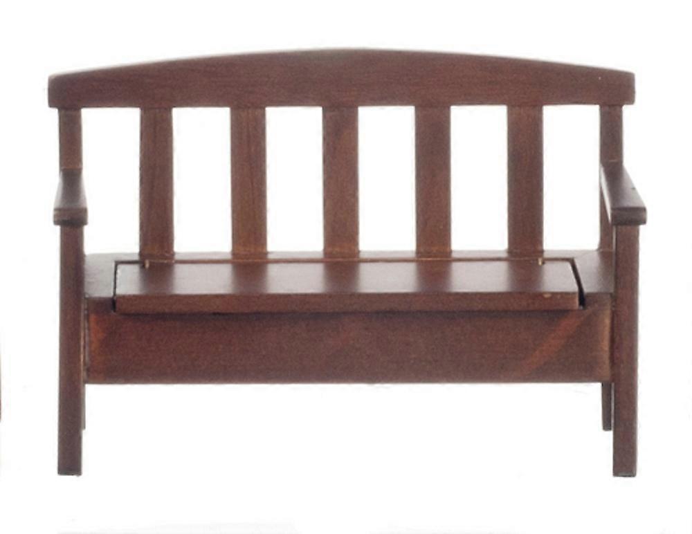 ドールハウスダークオークベンチ収納シート付きミニチュアガーデンパティオ家具