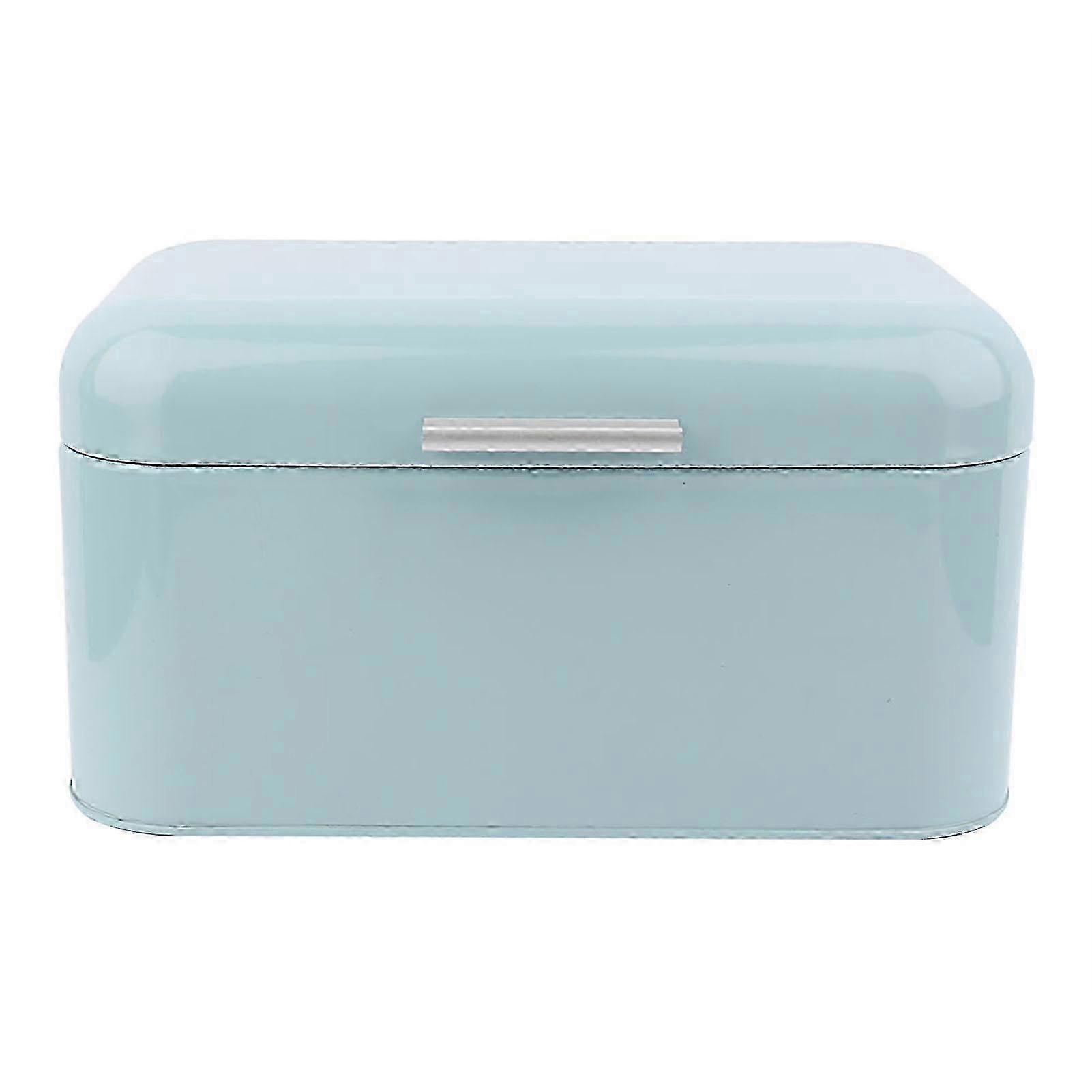 Solid Color Retro Metal Bread Bin Box Large Capacity Kitchen Storage Container (Blue)