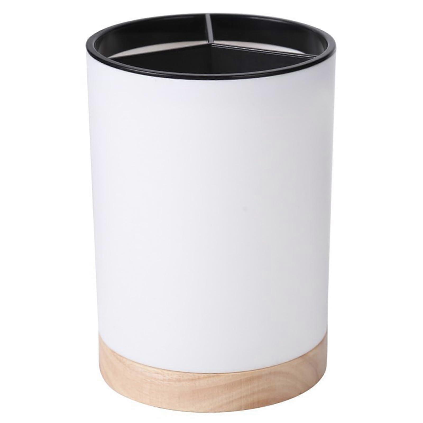 Large Utensil Holder with Rotating Wooden Base, Spacious Countertop Organizer for Kitchen Tools