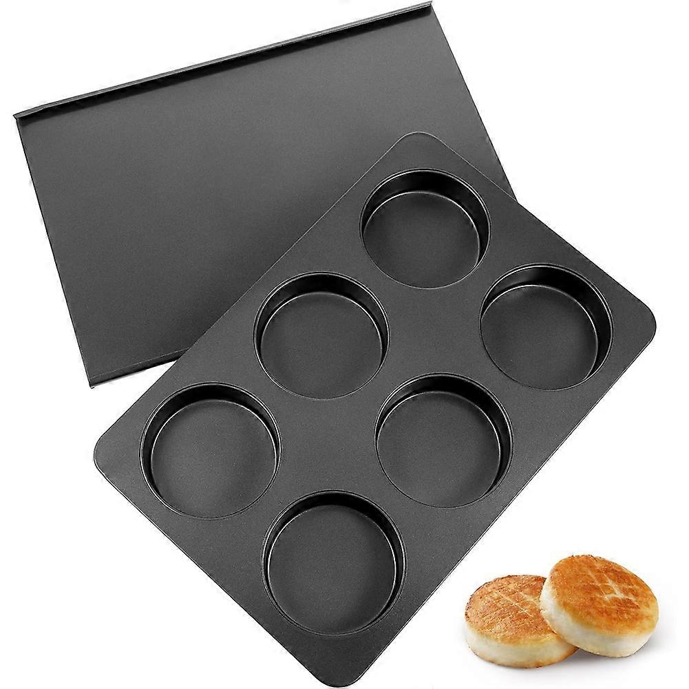 6 Cup Straight Side Jumbo English Muffin Cupcake Pan with Lid Hamburger Burger Bun Nonstick Baking Tin Tray Mold