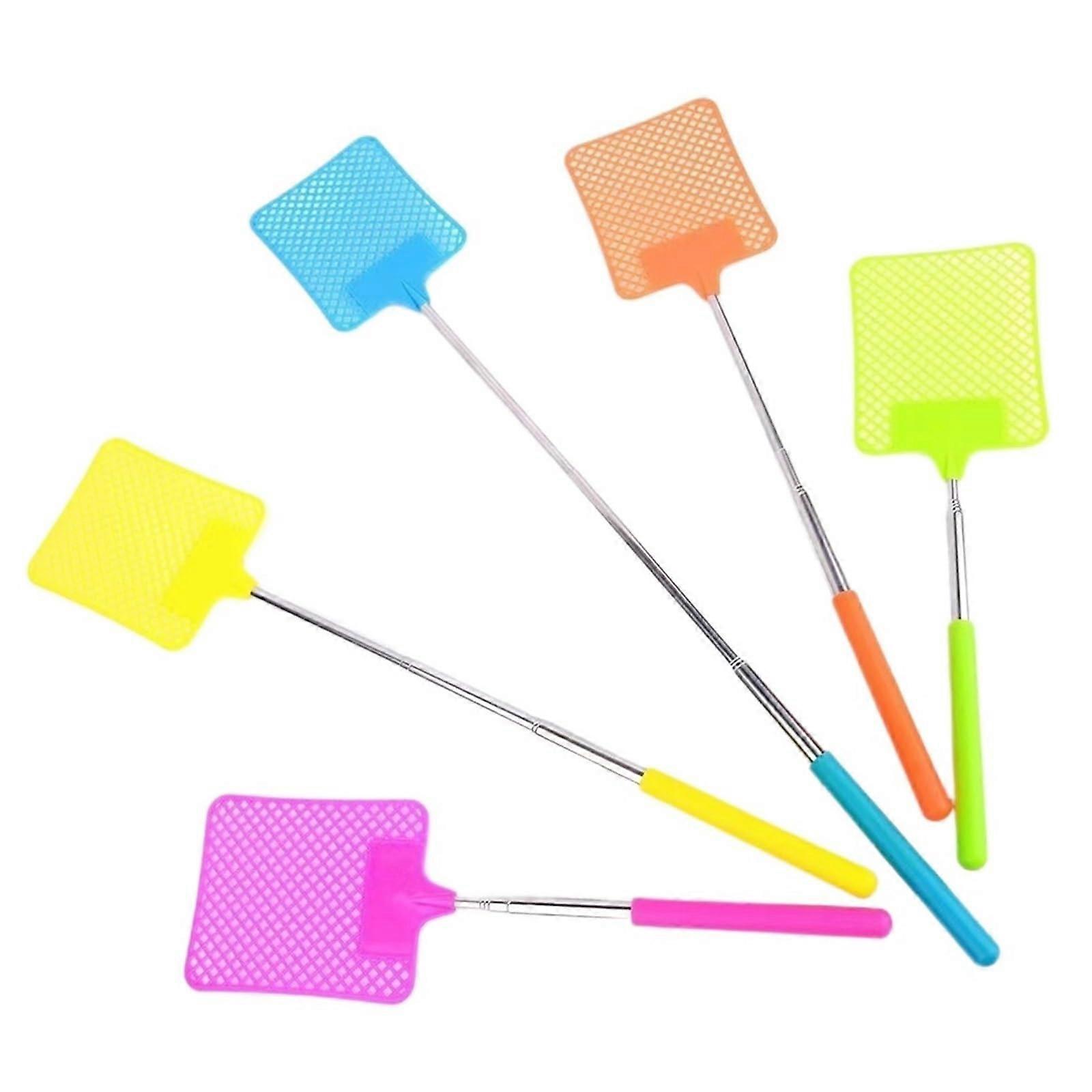 Fly Swatter Set of 5 Manual Extendable Bug Zapper Rackets for Flies and Mosquitoes Stainless Steel Plastic