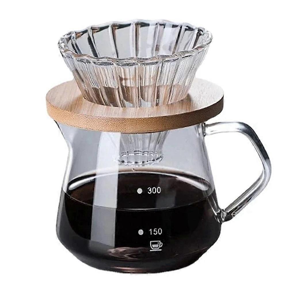 Pour-Over-Kaffeemaschinen-Set, Glaskaraffenkaffee mit Glas-Kaffeefilter, Filterkaffeemaschinen-Set für zu Hause oder Büro, 300 ml