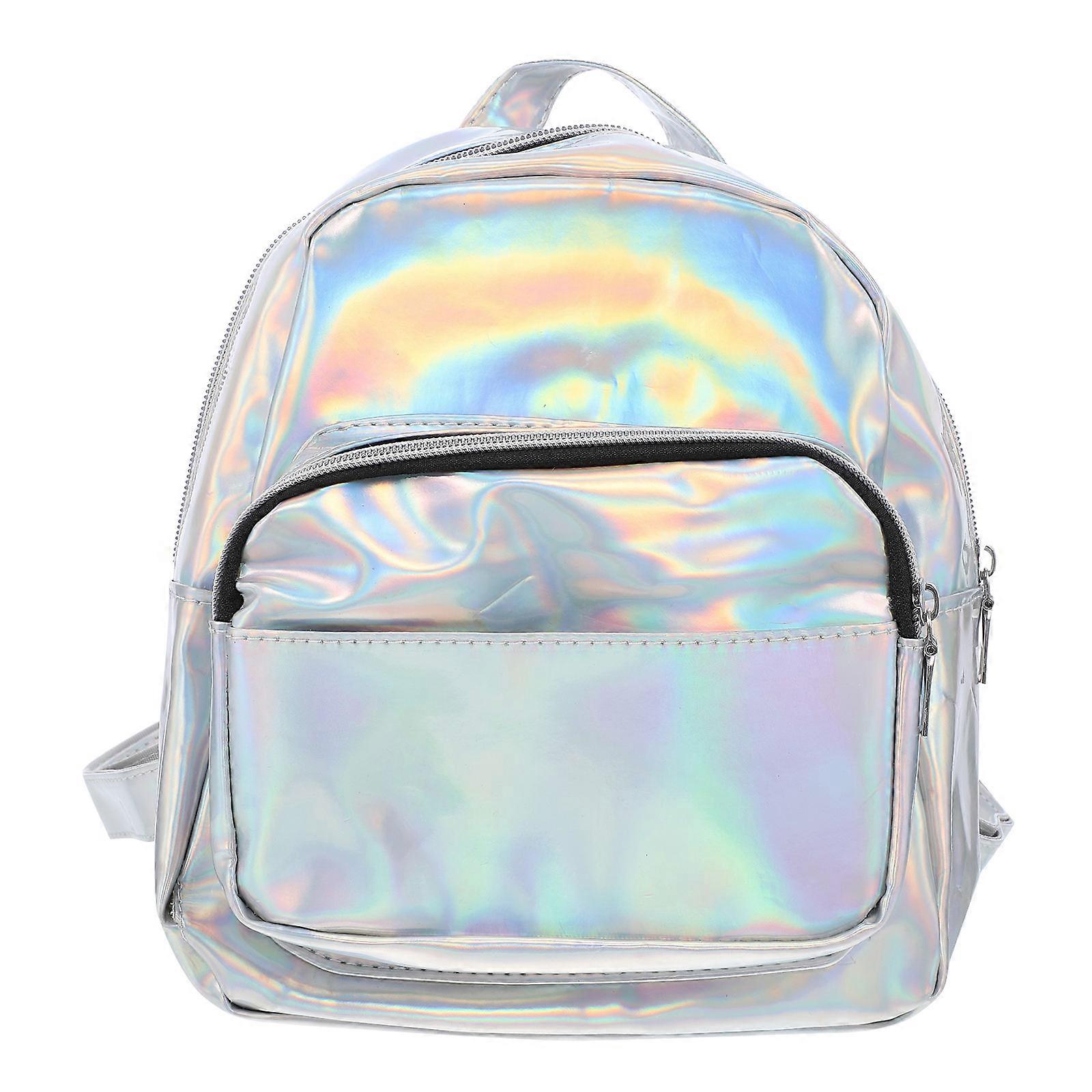 Glossy Backpack Silver with Versatile Pockets for Loading Stuff