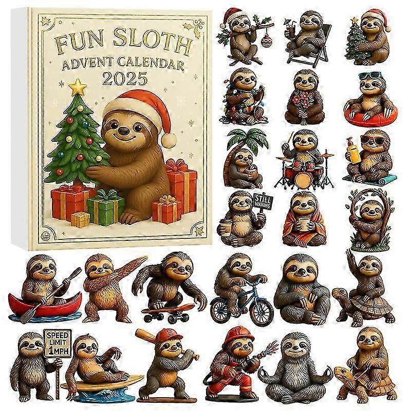 Fun Sloth Advent Calendar 2025, 24 Day Christmas Countdown Calendar With 24 Pcs Cute Collectible Sloth Ornaments