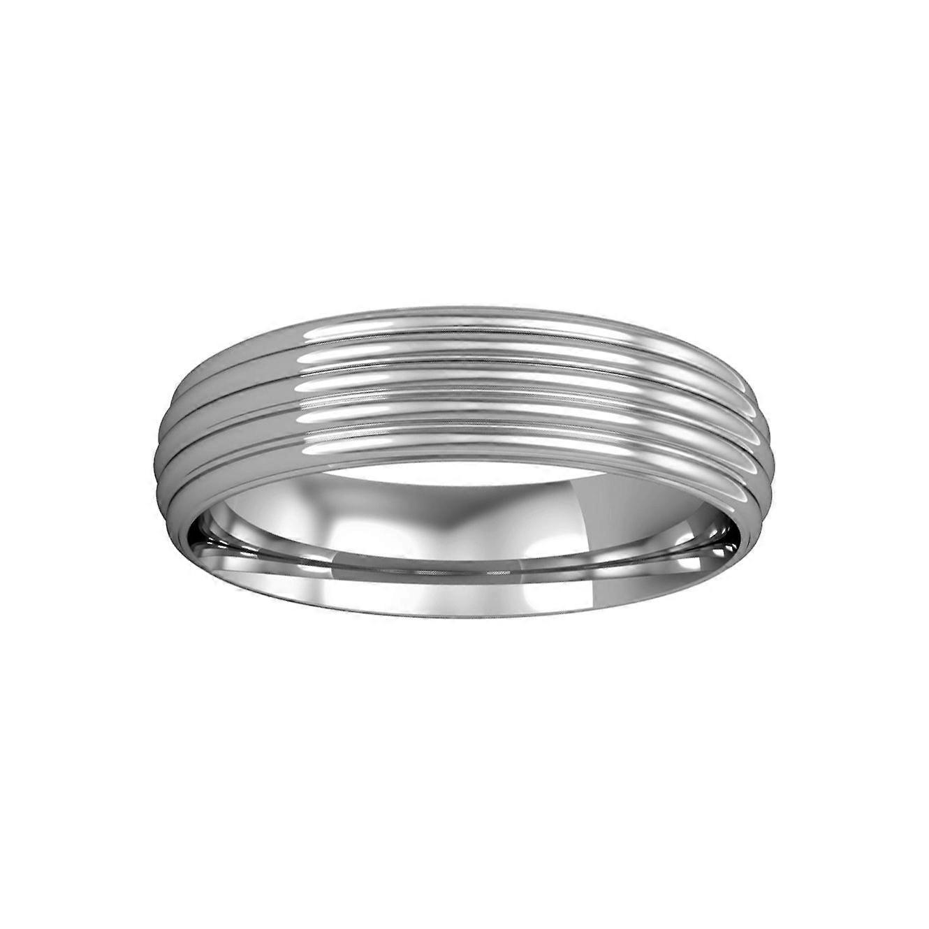 Jewelco London 18K 白金 - 5 毫米基本宫廷形状罗纹戒指承诺/结婚戒指