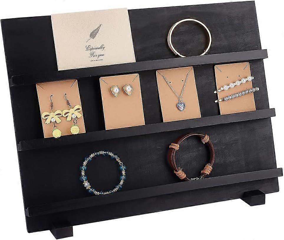 3-Tier Wooden Display Stand Earring Holder Sticker Display Retail Jewelry Display Riser Removable Showcase with Slots Earring Display Card Holder for 