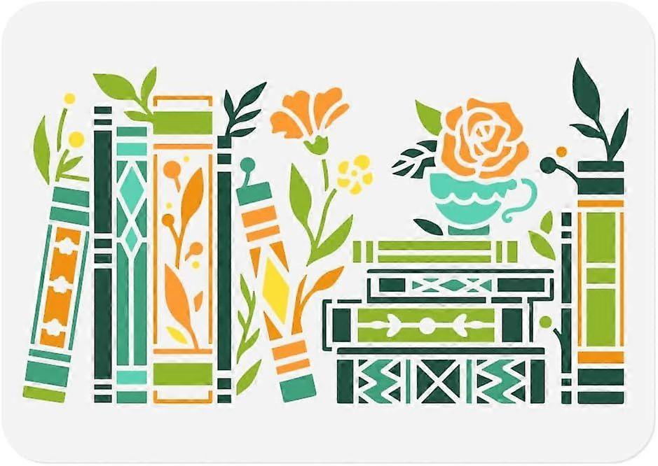 1pc Book Plants Wall Stencil for Painting 11.69x8.27 Bookshelf Leaf Reusable Stencil for Wood Burning Magic Library Paint Template DIY Craft Art Stenc