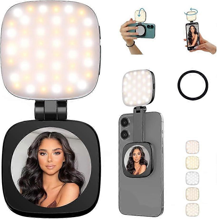 Magnetic Selfie Light with Mirror for Rechargeable LED Fill Light, 5 Color Temps, Foldable Portable