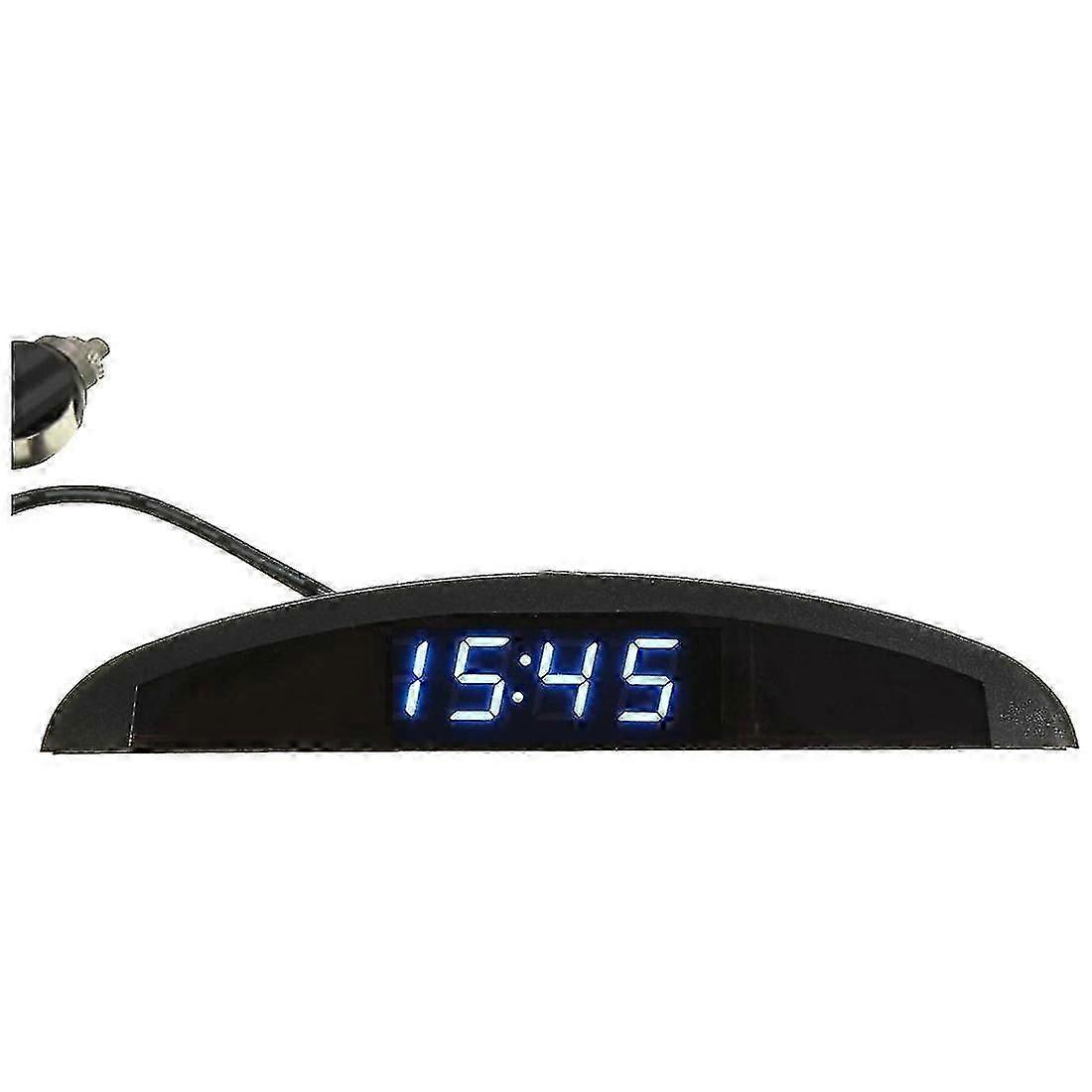 3-in-1 Car 12v Digital Led Voltmeter Voltage Temperature Watch Thermometer, Blue