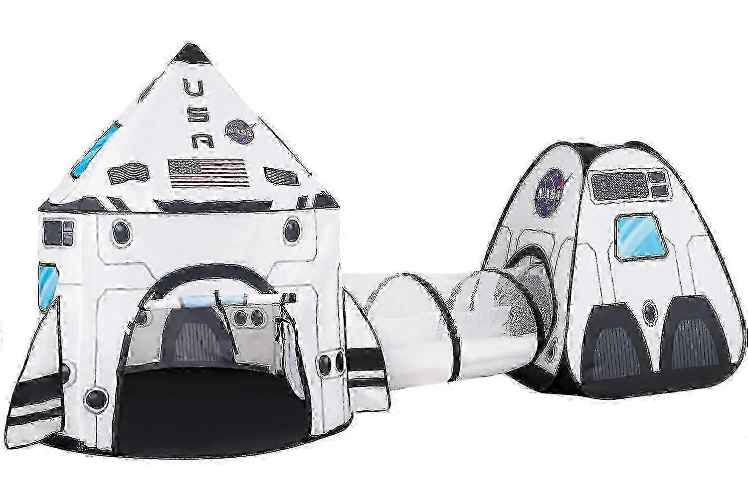 White Pop-Up Rocket Ship Play Tunnel and Tent for Kids