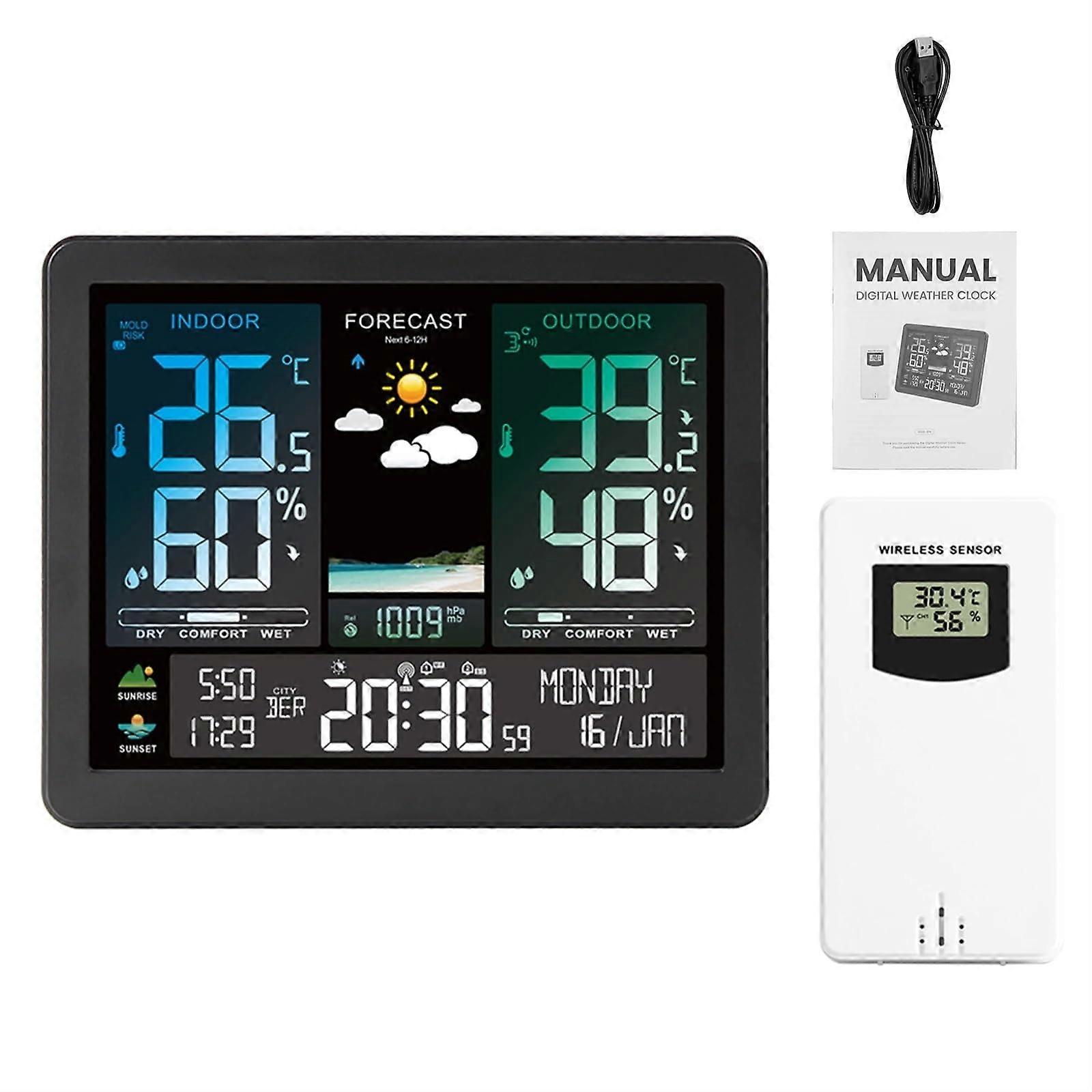 Wireless Weather Station Indoor Outdoor with Forecast Thermometer Hygrometer Barometer Clock