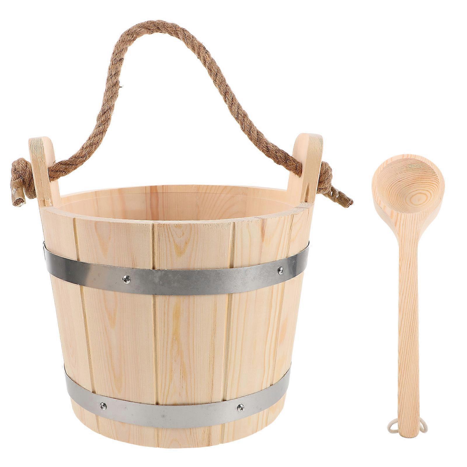 Sauna Wood Bucket and Ladle for Steam Room Use with 1Set Ladle