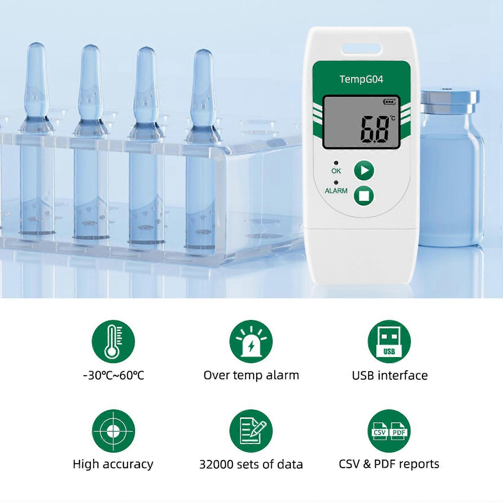 2X TempG04 USB Temperature Data Logger Export to CVS&PDF 32000 Points Capacity
