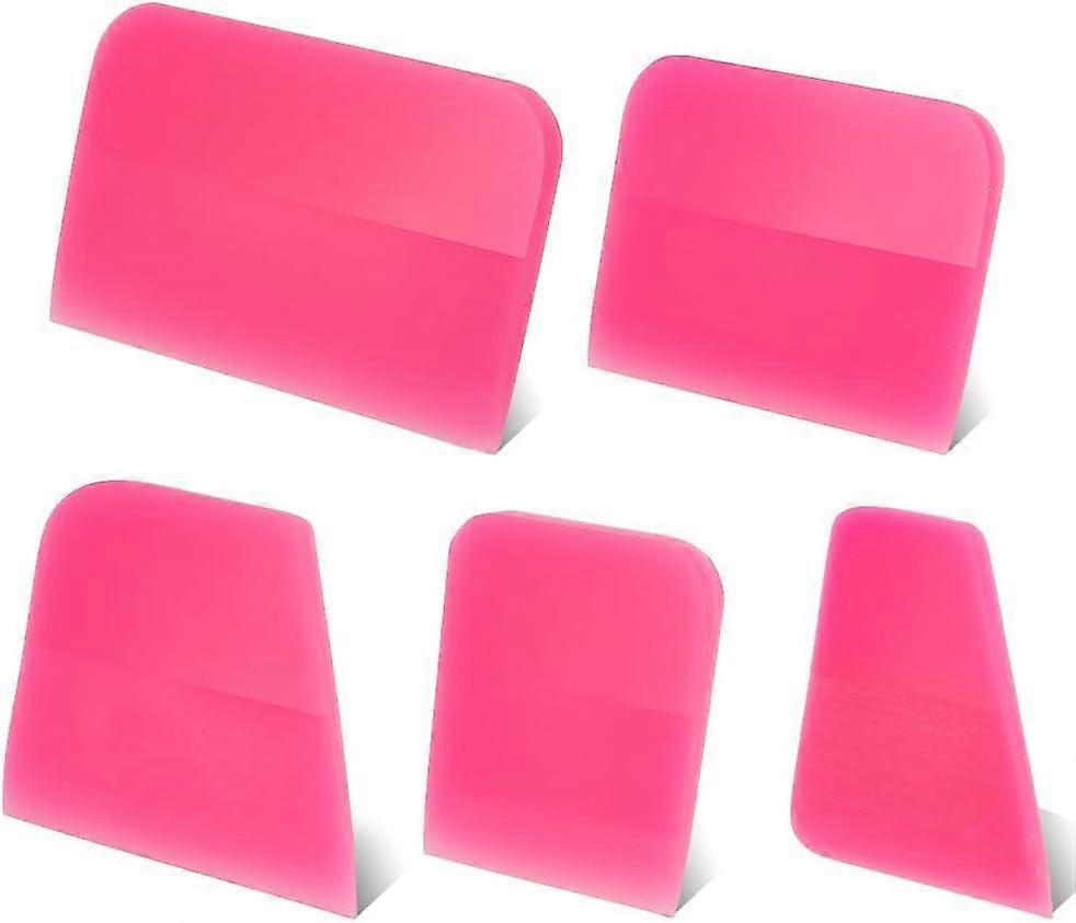 5Pcs Anti Scratch Plastic Squeegee Anti-Scratch Coating Scraper Rectangle Trapezoid Tup Plastic Scrapers Cerise Squeegee Cleaning Kit for Car Wrap Pro