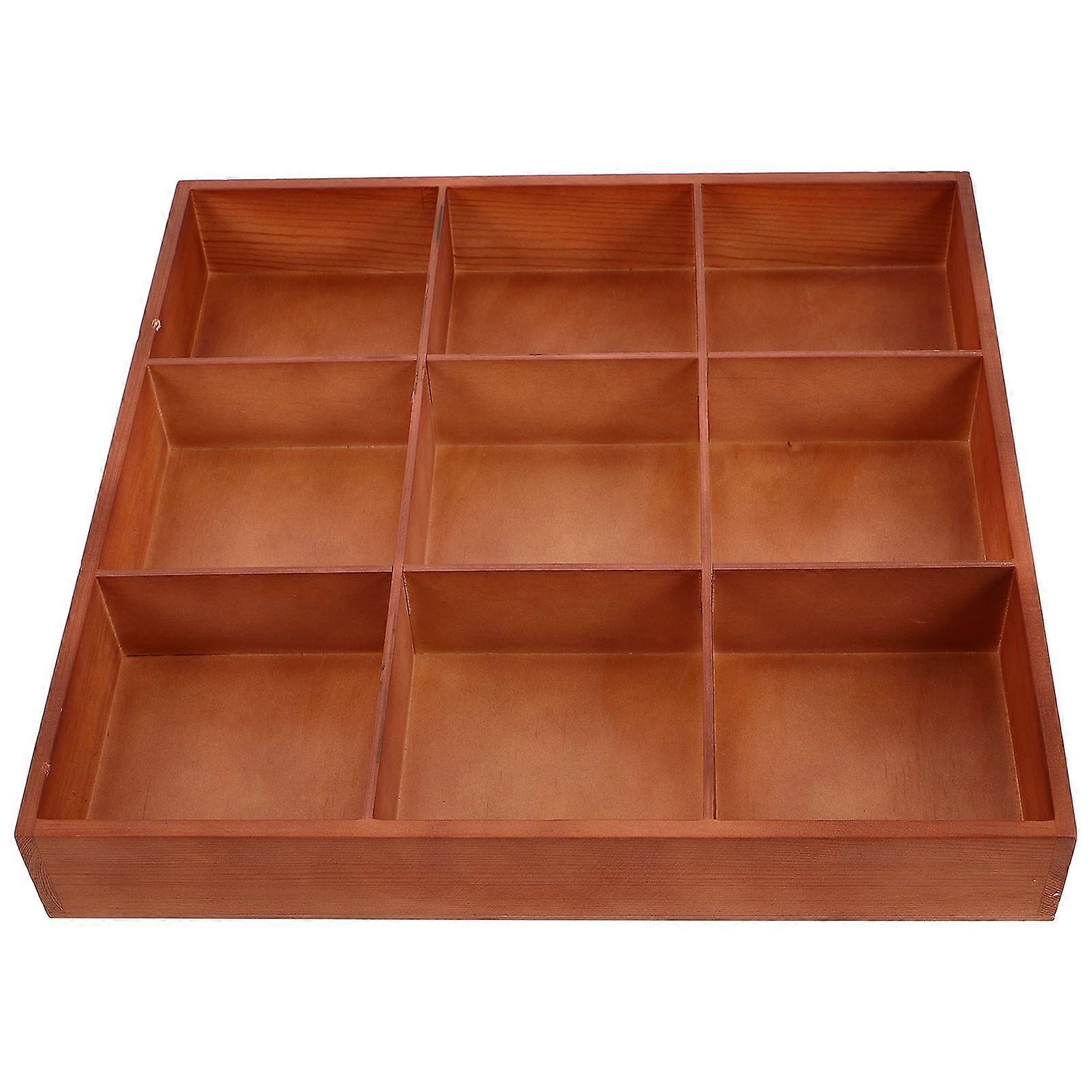 Brown Wooden Display Box with Dividers for Home Storage Tray